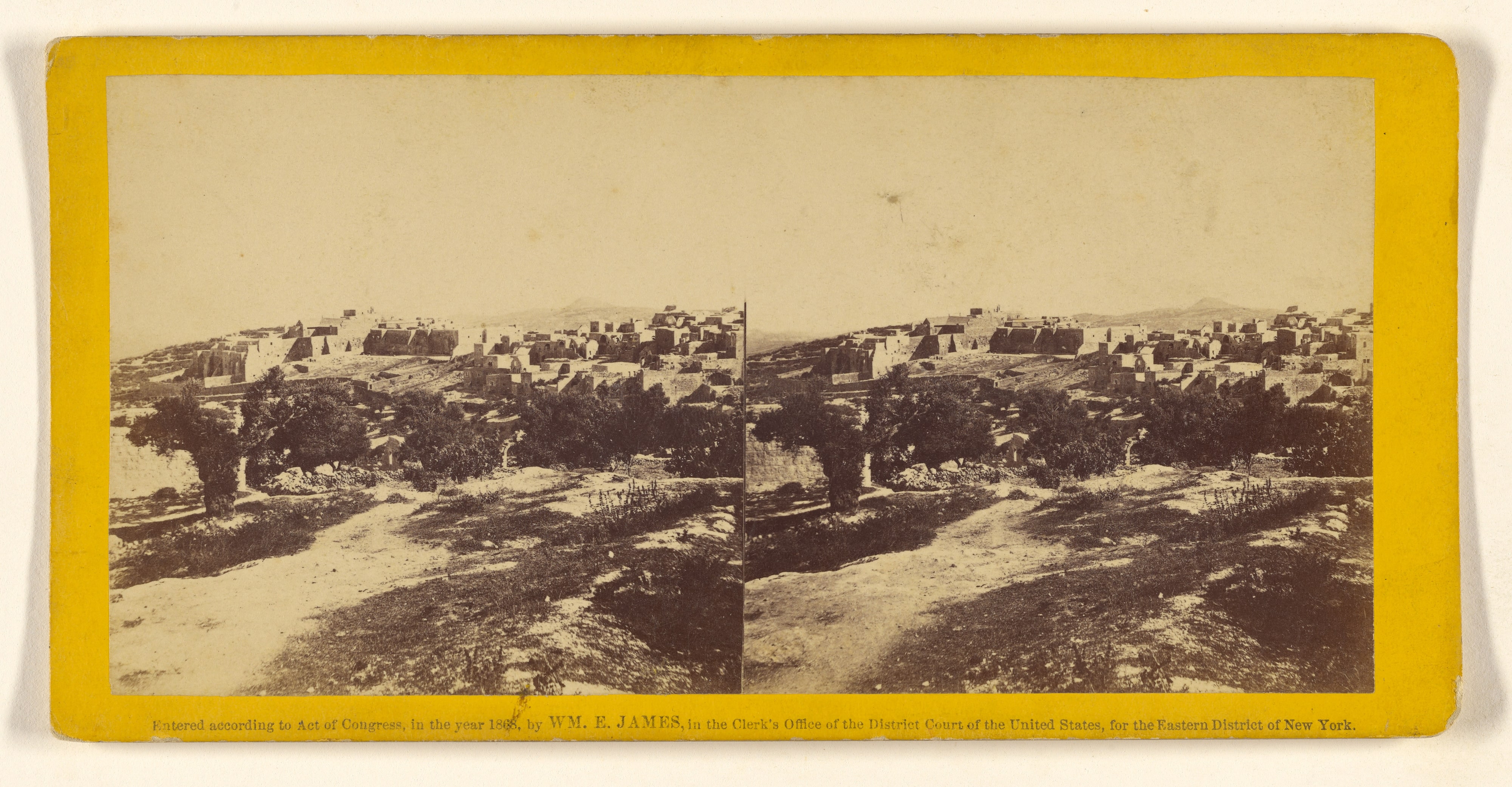 Bethlehem, looking southeast, showing Church of Nativity, Frank Mountain and Wilderness of Judea.