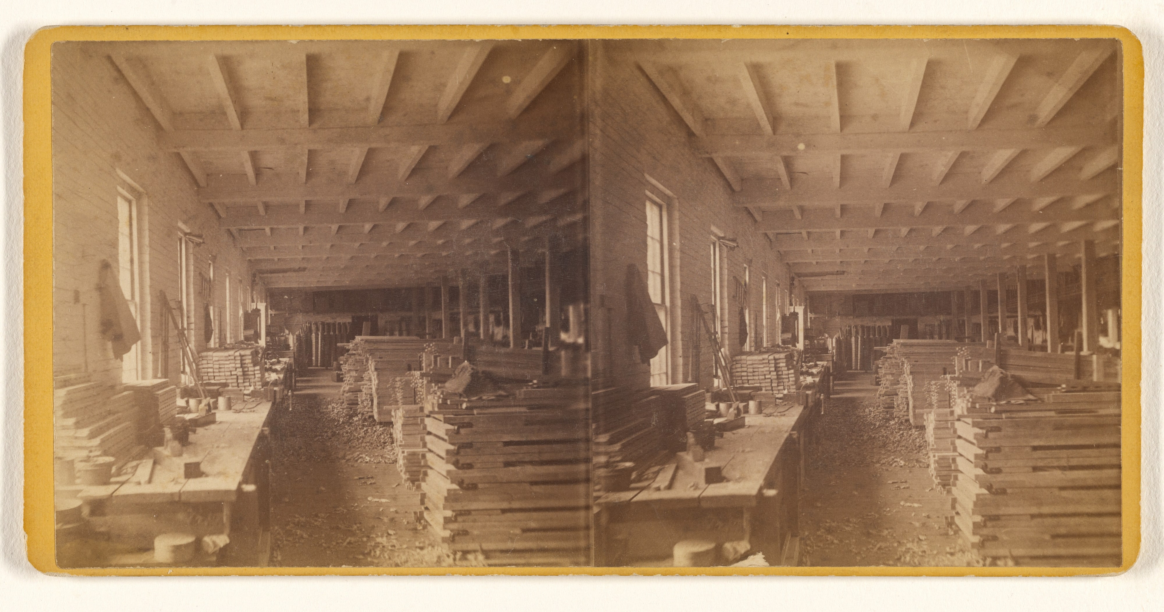 [Interior of a lumber mill, possibly at Boston, Mass.]