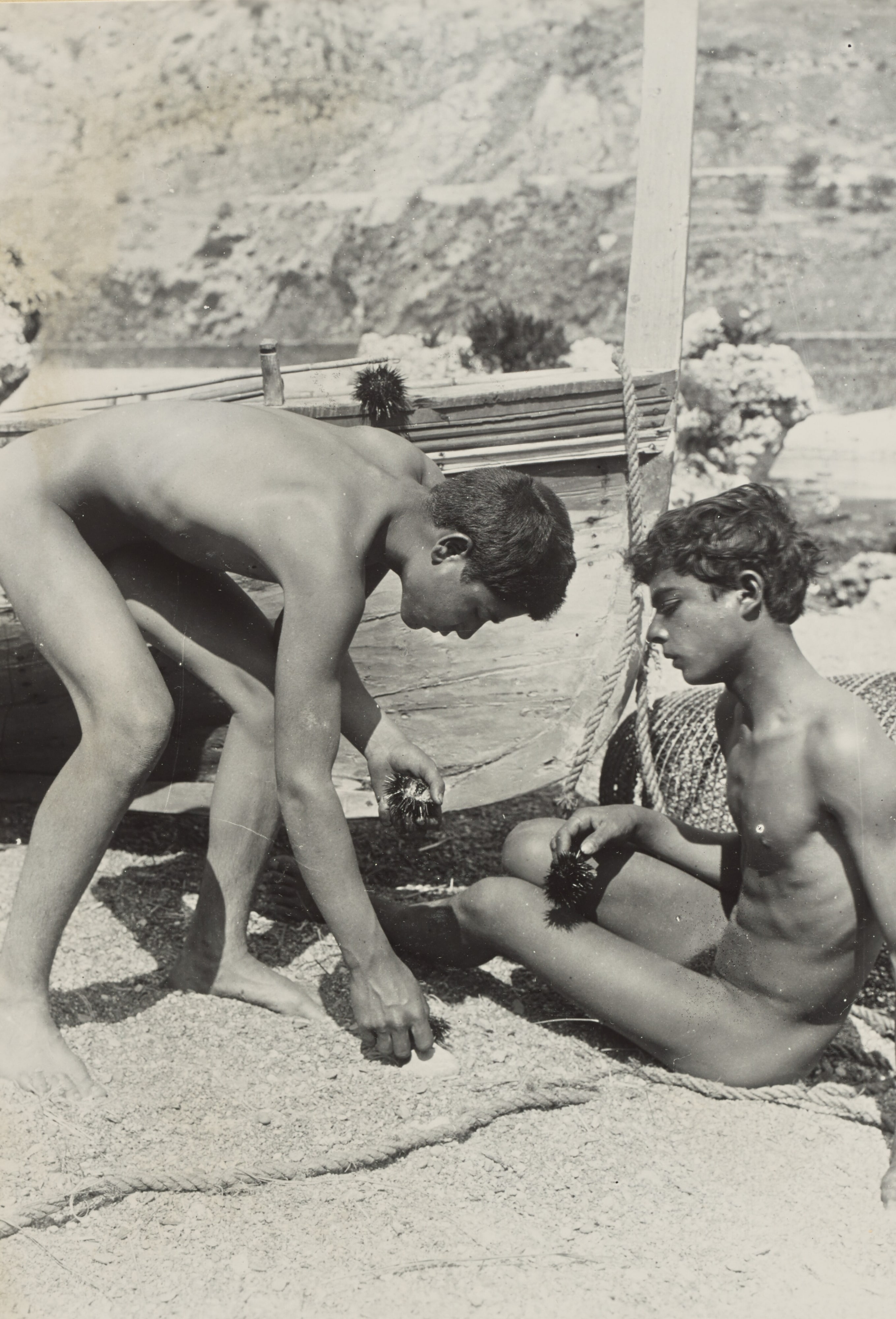 [Two nude youths with boat]