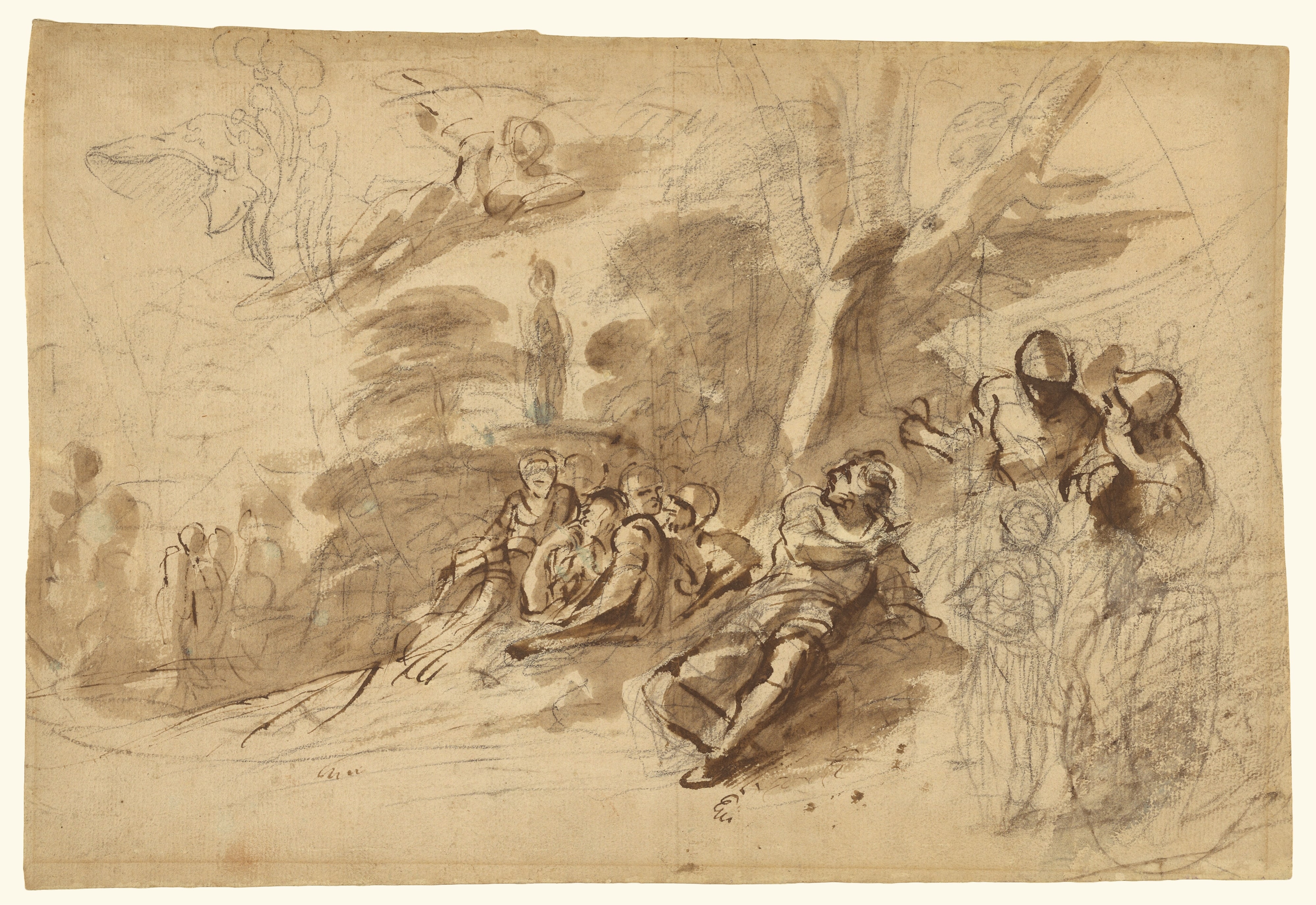Iris appearing to Turnus; study of a Helmet (recto); Alternative design for the recto composition (verso)