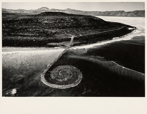Spiral Jetty, aerial (helicopter) view, Great Salt Lake, Utah