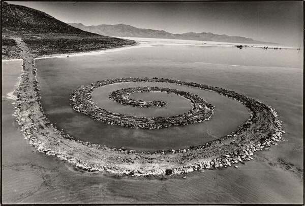Spiral Jetty, aerial (helicopter) view, Great Salt Lake, Utah