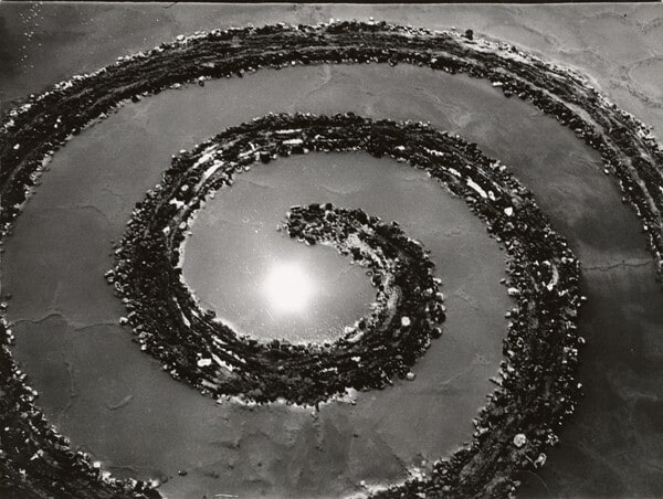 Spiral Jetty with sun, Great Salt Lake, Utah