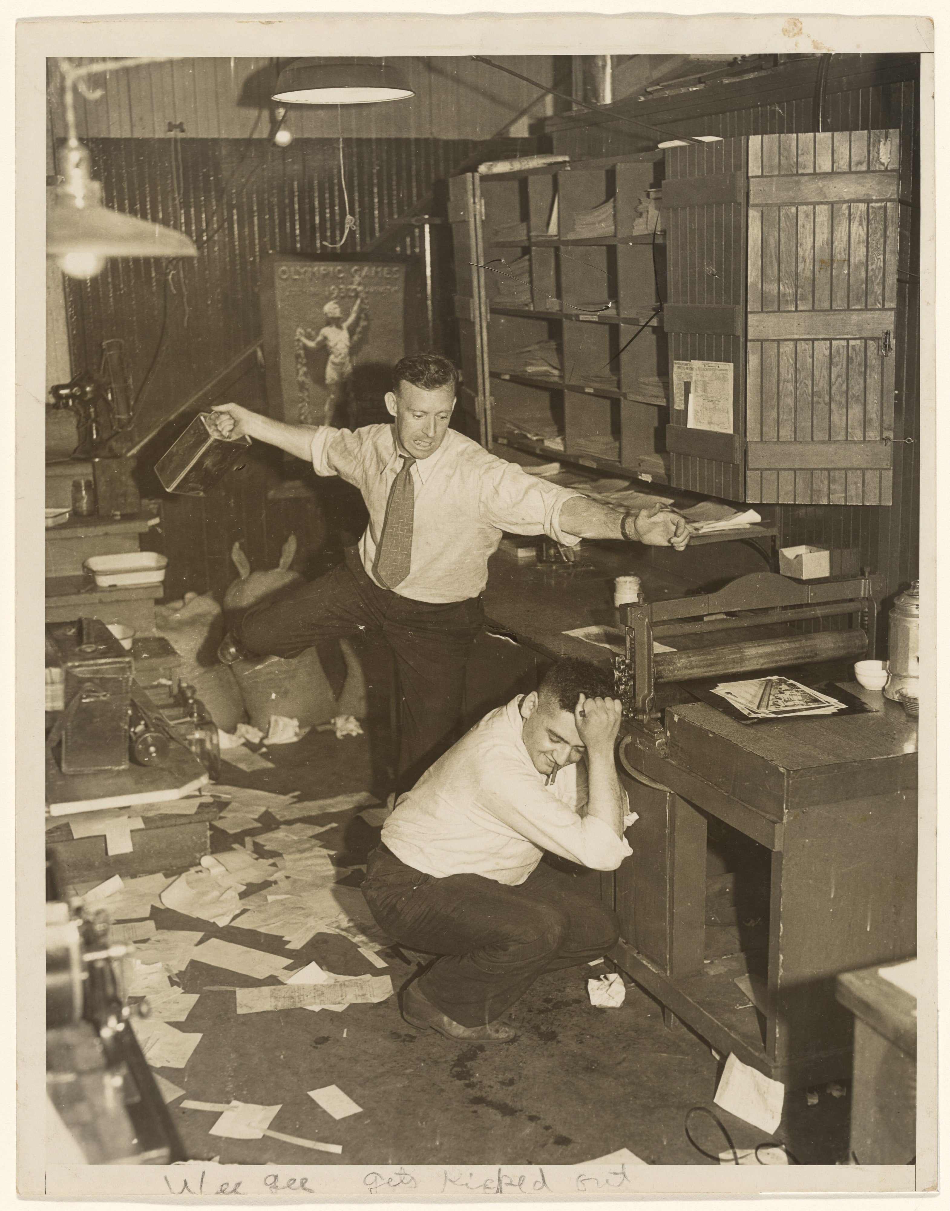 Weegee Clowning with Manager George Watson at Acme Newspictures, Hollywood, California