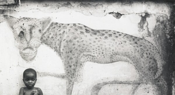 Boy with Leopard Mural, Abomey, Benin, Africa