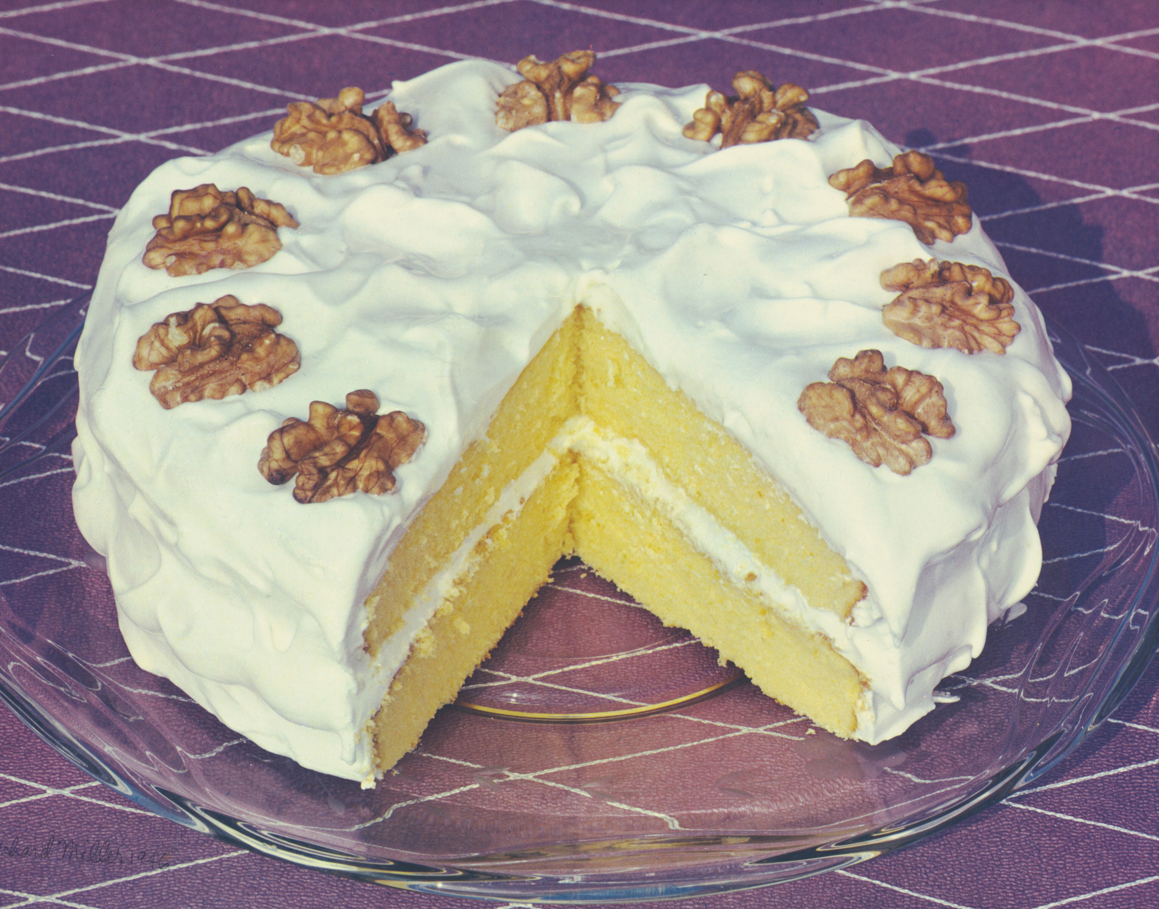 Yellow Cake on Purple Background