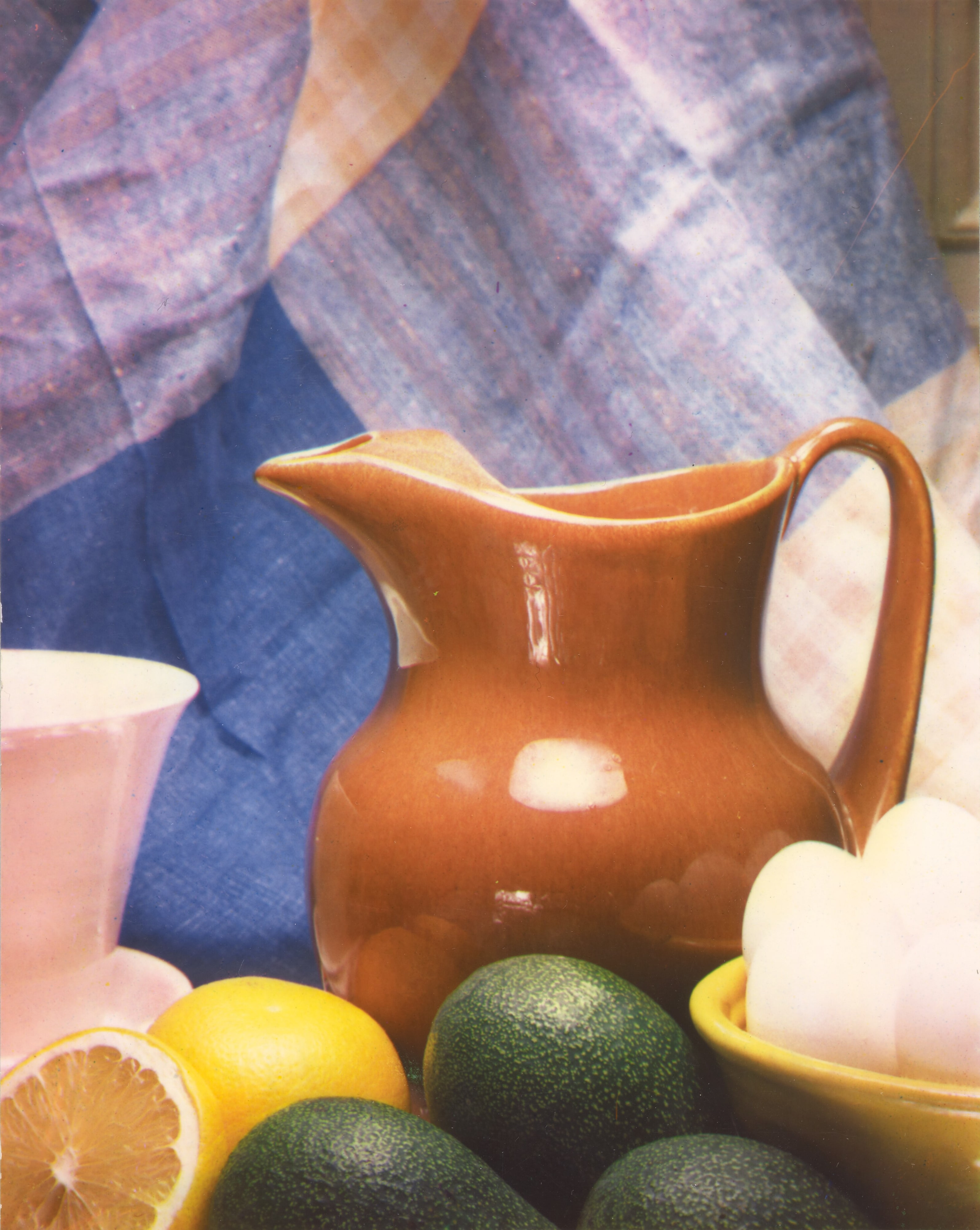 Orange Pitcher, Eggs, Avocado, and Grapefruit