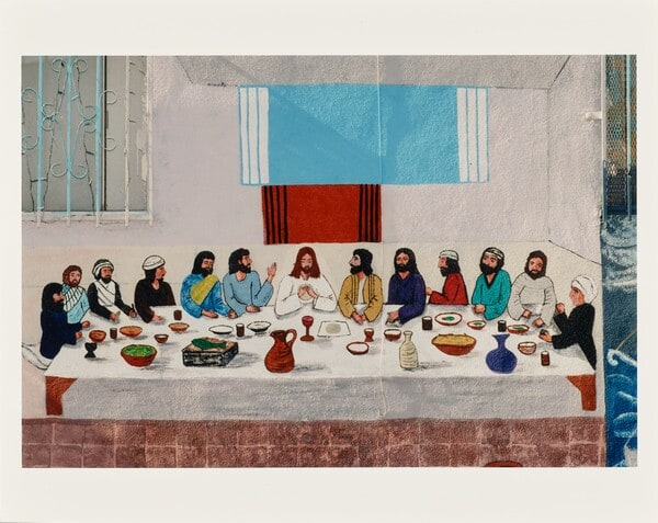 Last Supper by Manuel G. Cruz, mural on the wall of El Toro Meat Market, on Fresno Street corner of Cesar Chavez