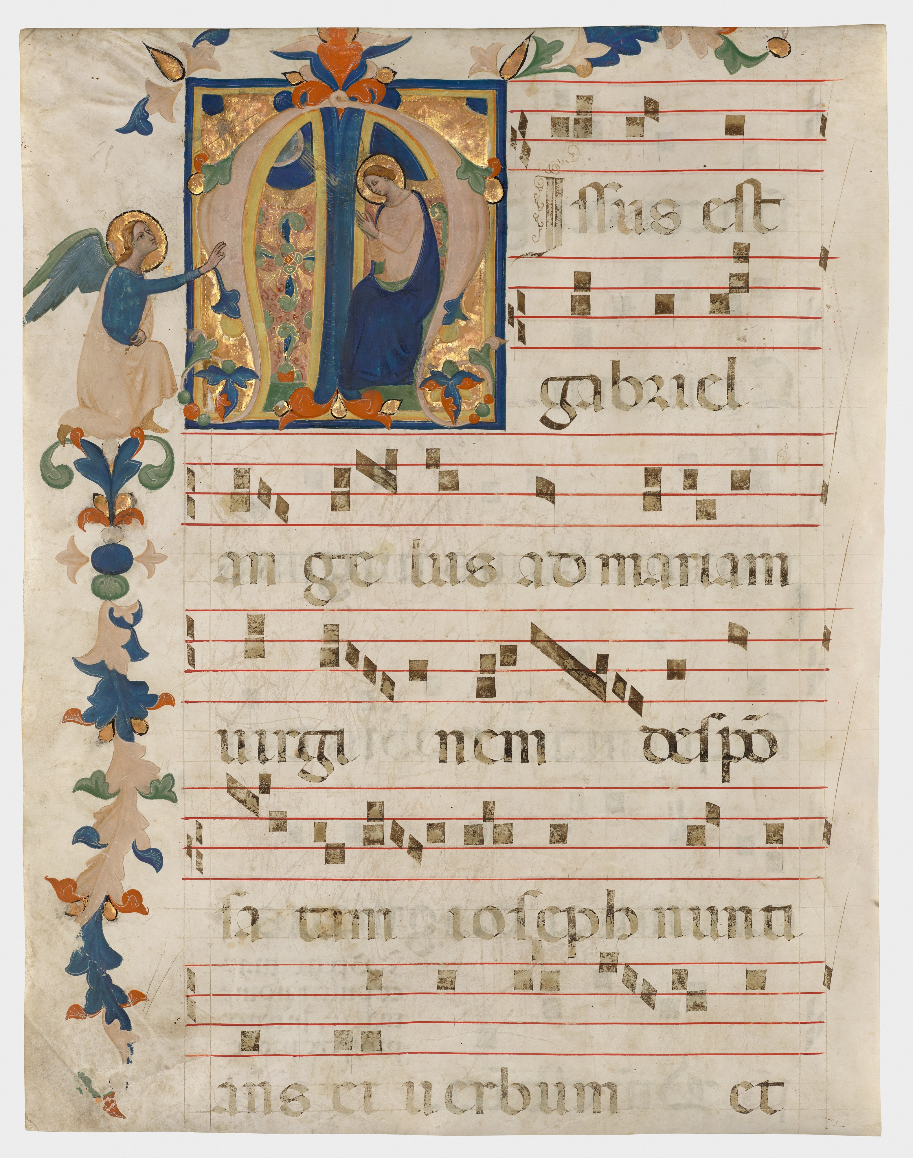 Initial M: The Annunciation, leaf from an antiphonal
