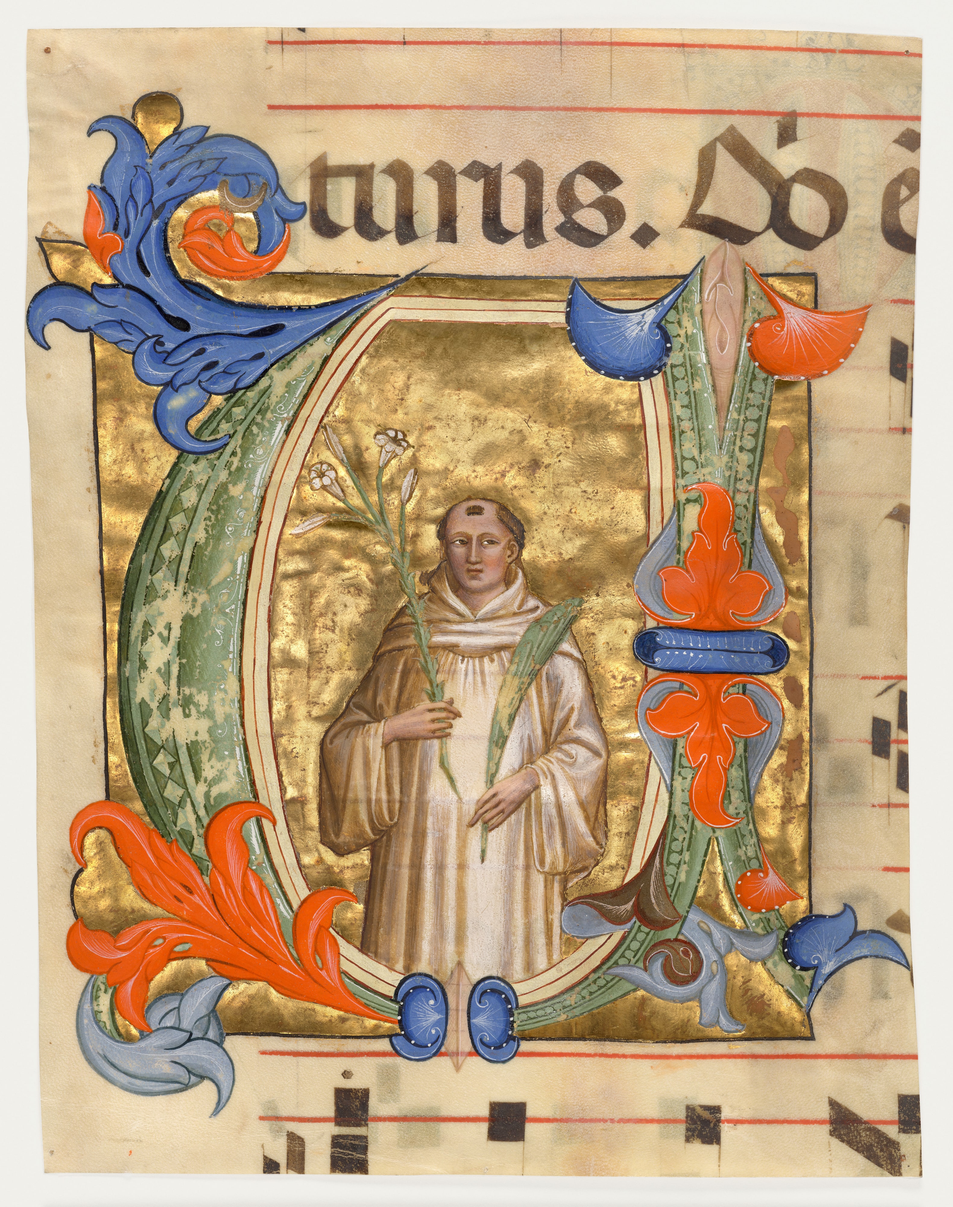 Initial V: Saint Placidus, cutting from an antiphonal