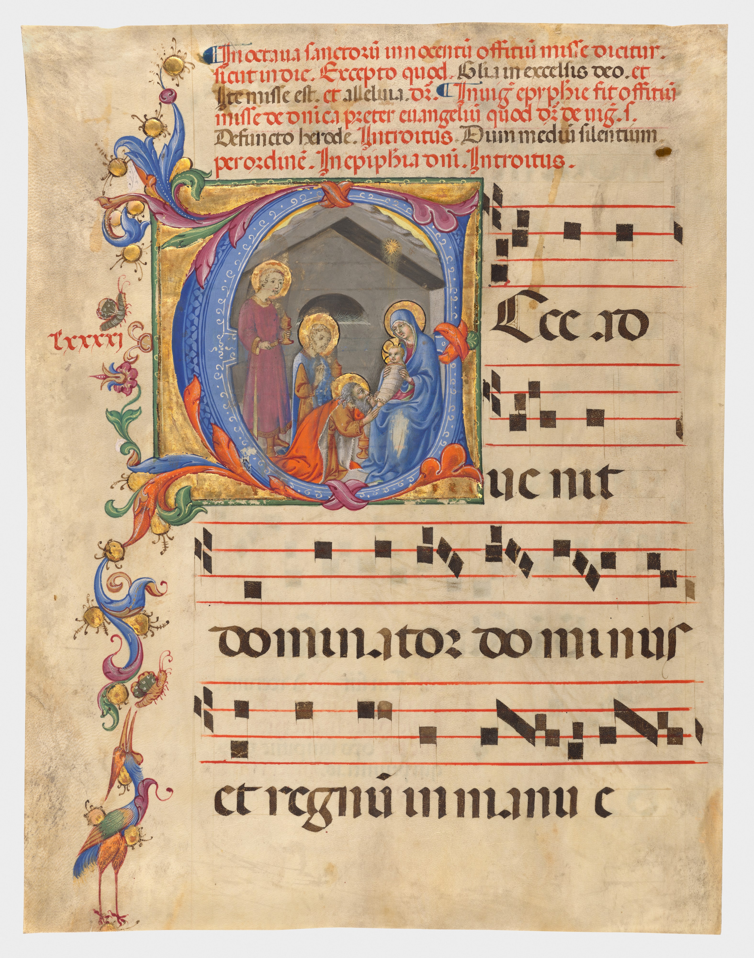 Initial E: The Adoration of the Magi, leaf from a gradual