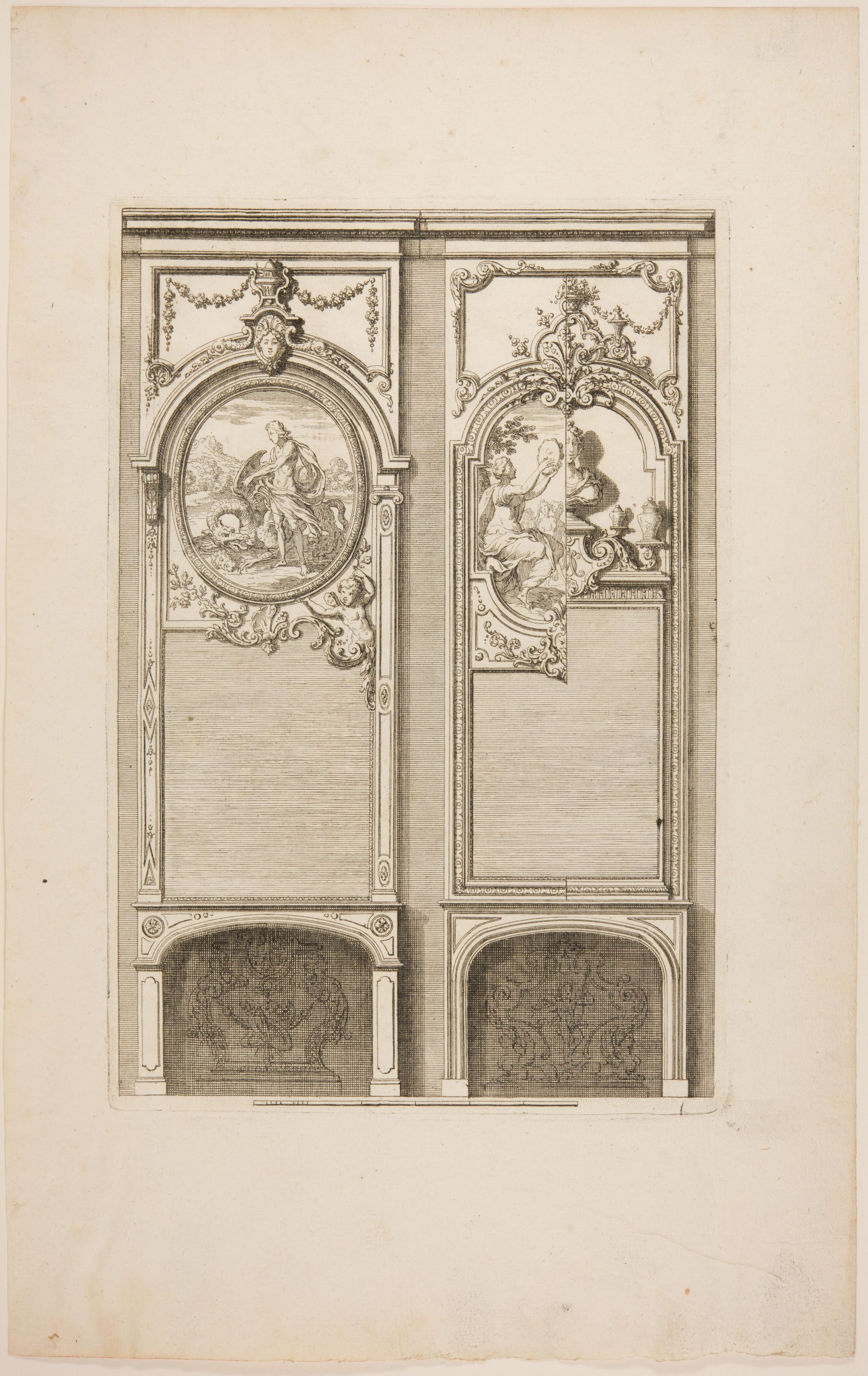 Two Fireplaces, the Left Surmounted by an Image of Apollo and Python