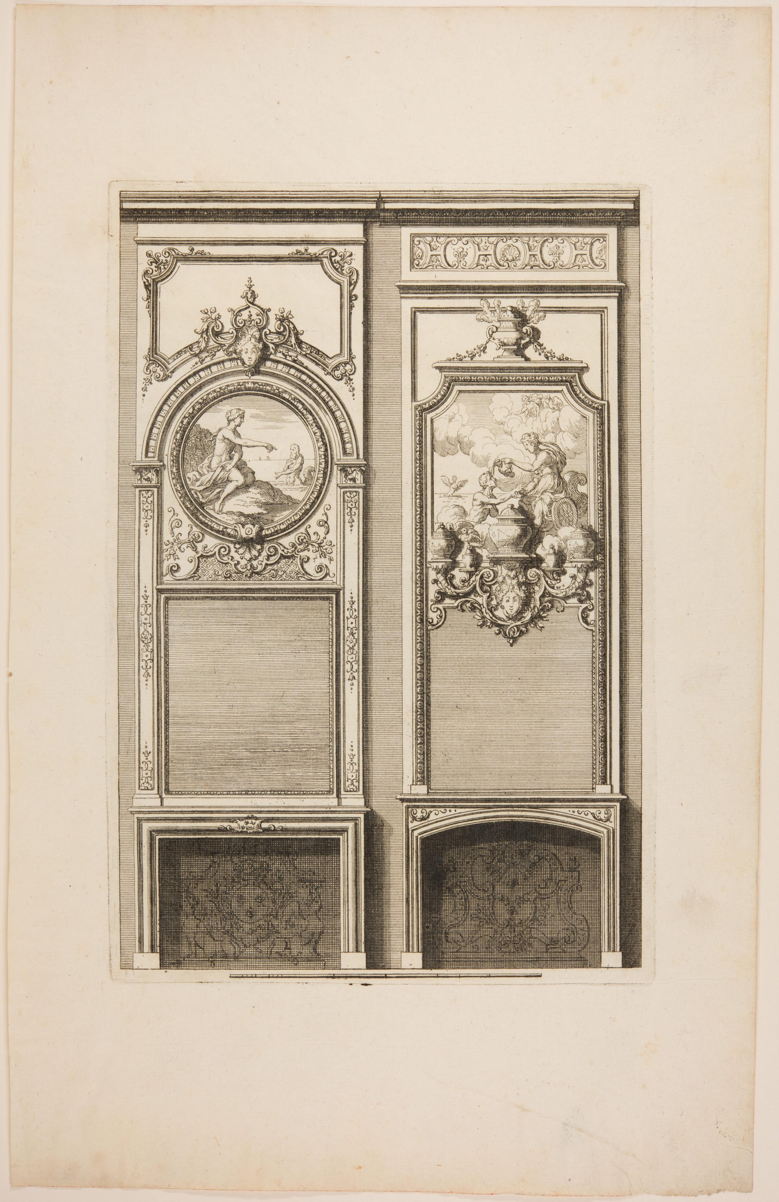 Two Fireplaces, the Left Surmounted by an Image of Glaucus and Scylla
