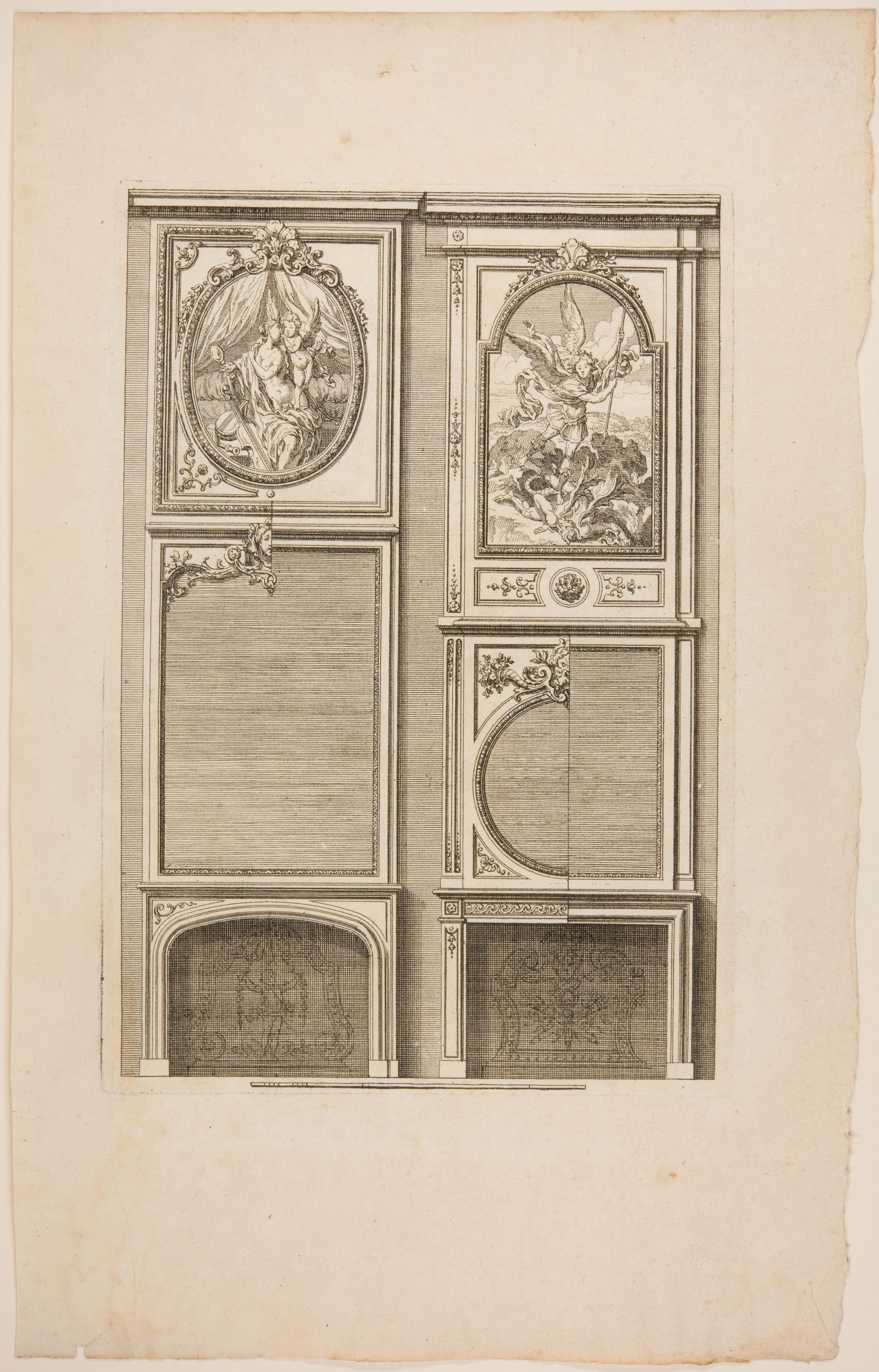 Two Fireplaces, the Left Surmounted by an Image of Venus and Cupid