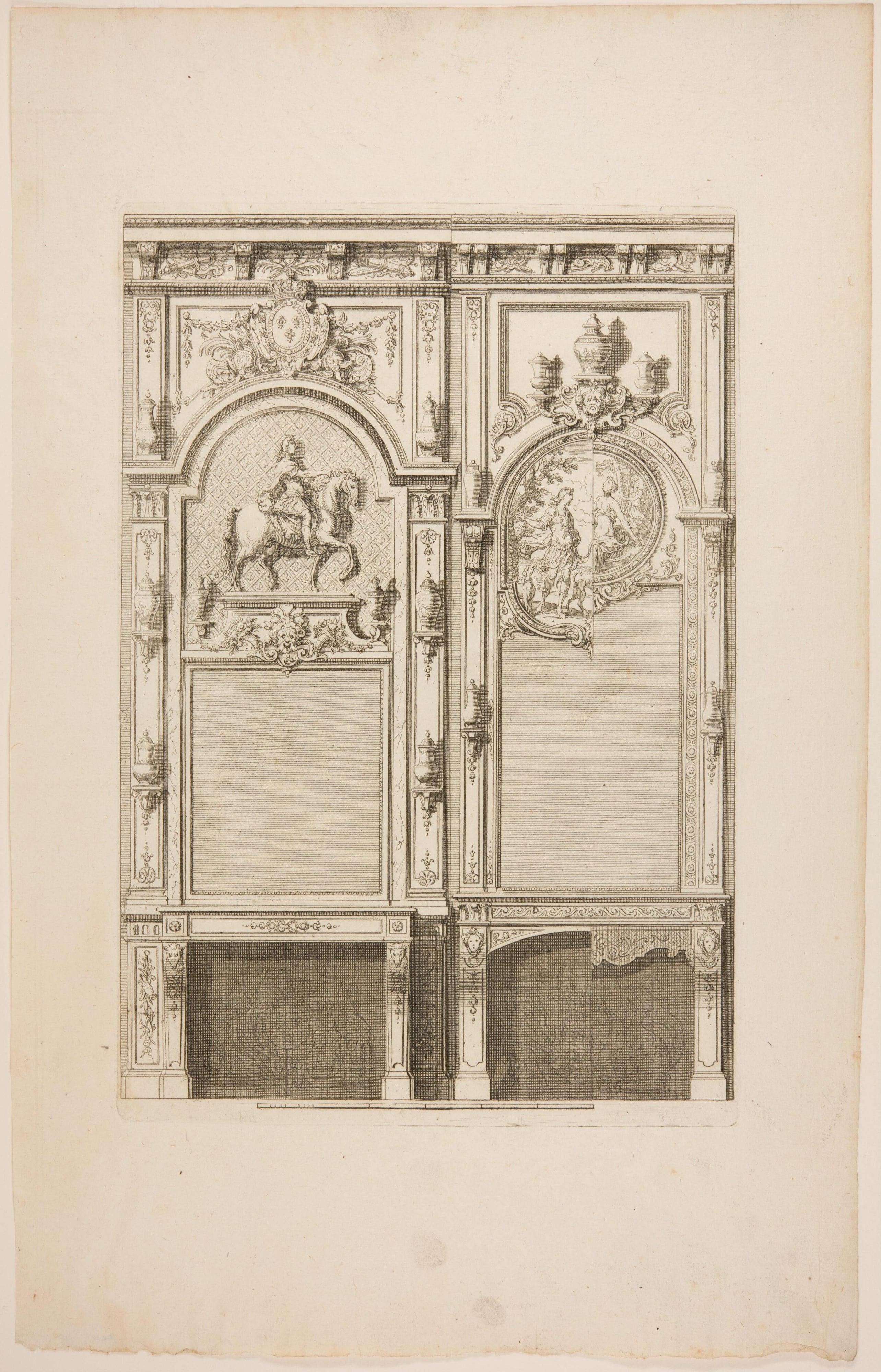 Two Fireplaces, the Left Surmounted by an Equestrian Portrait