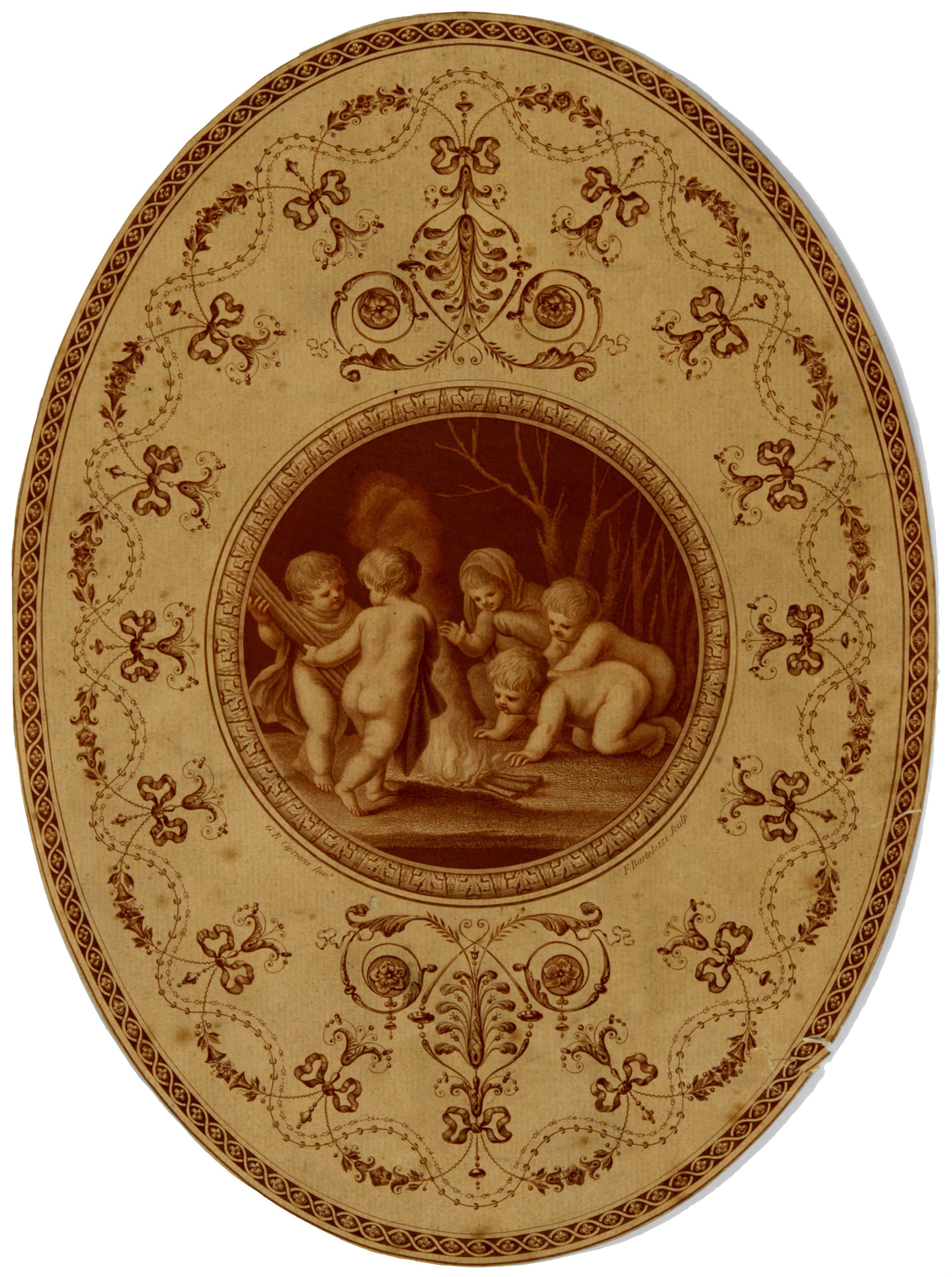 Ornamental Oval with amorini warming themselves