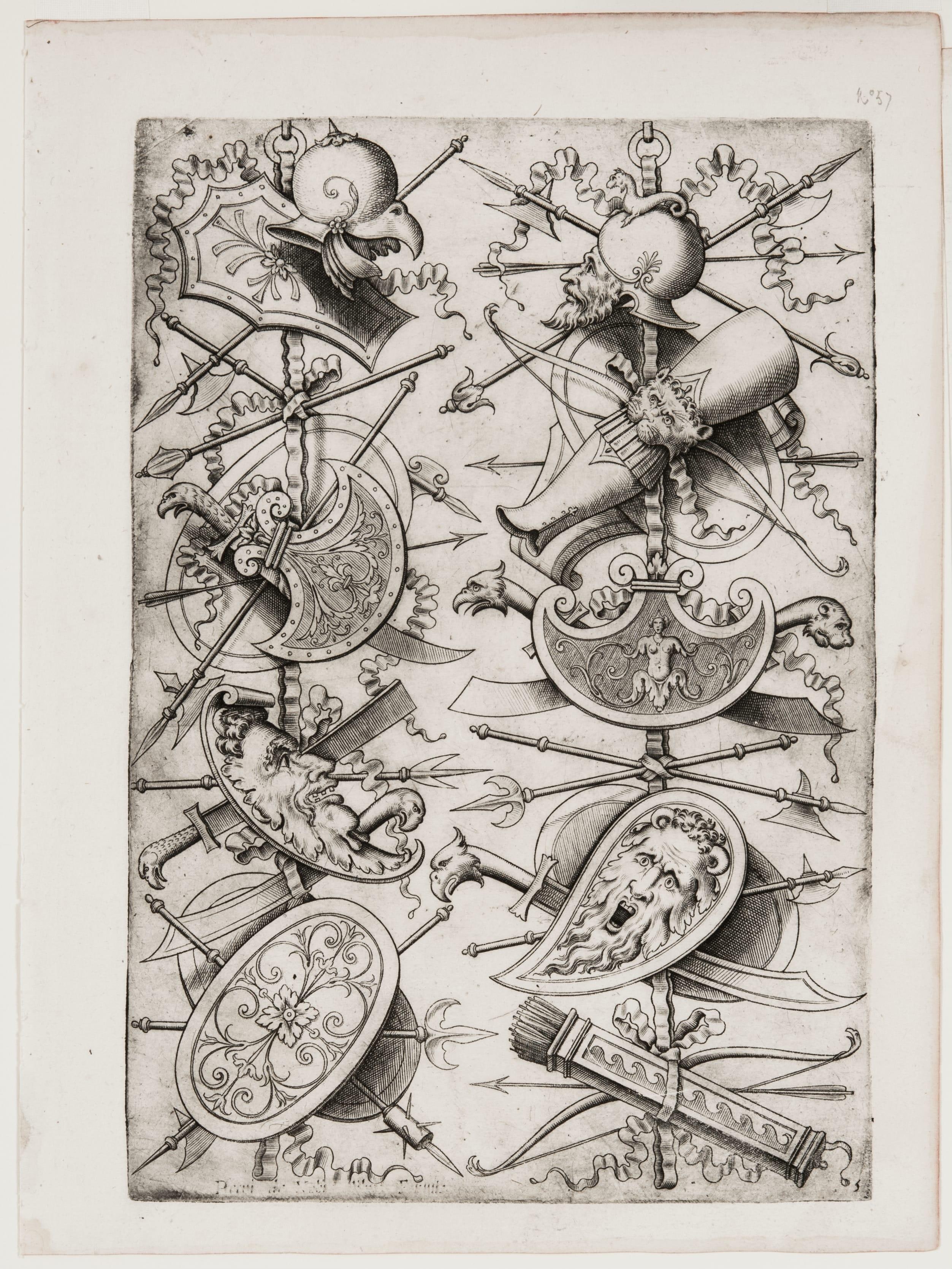 Trophies with a Helmeted Warrior