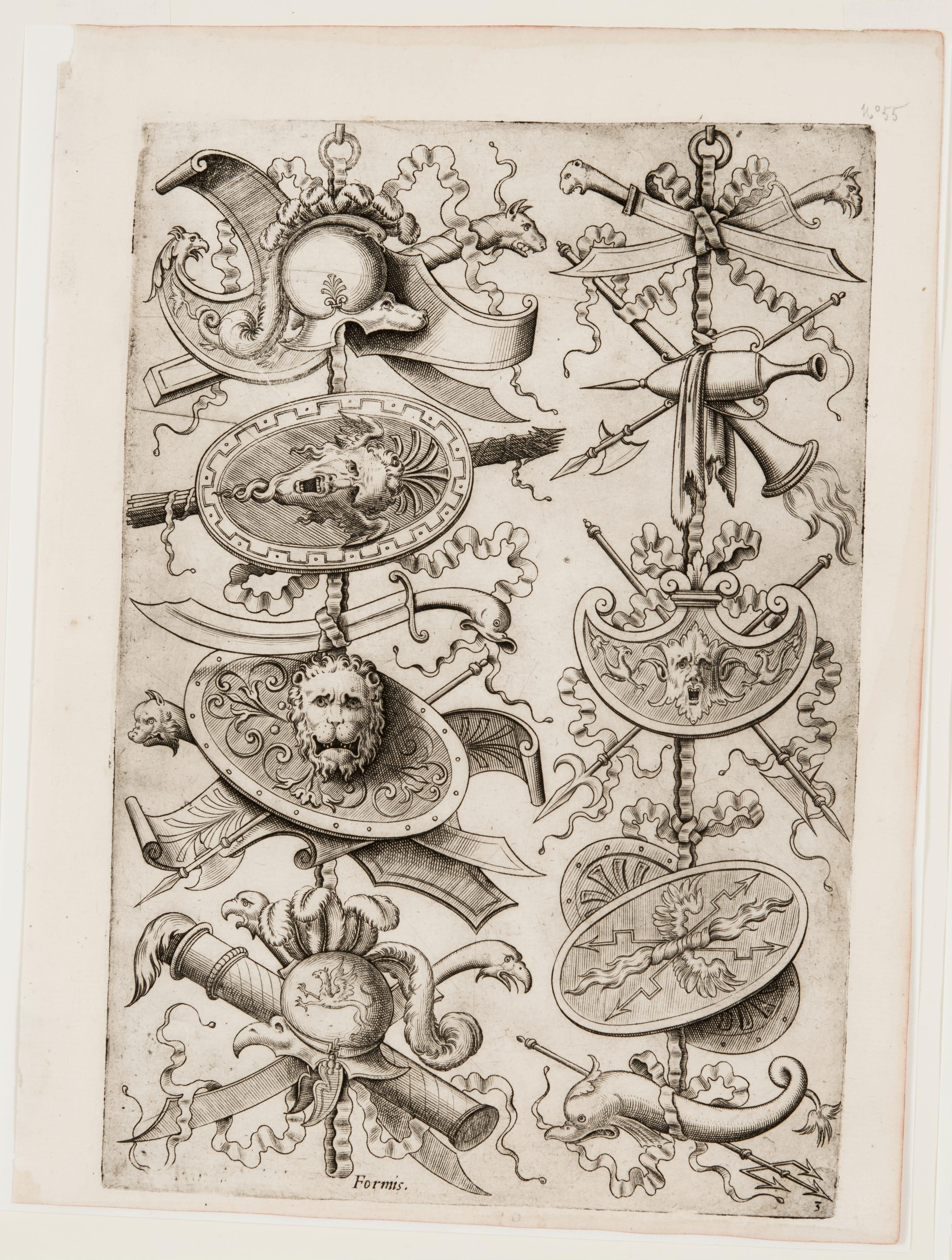 Trophies with a Lion's Head on a Shield