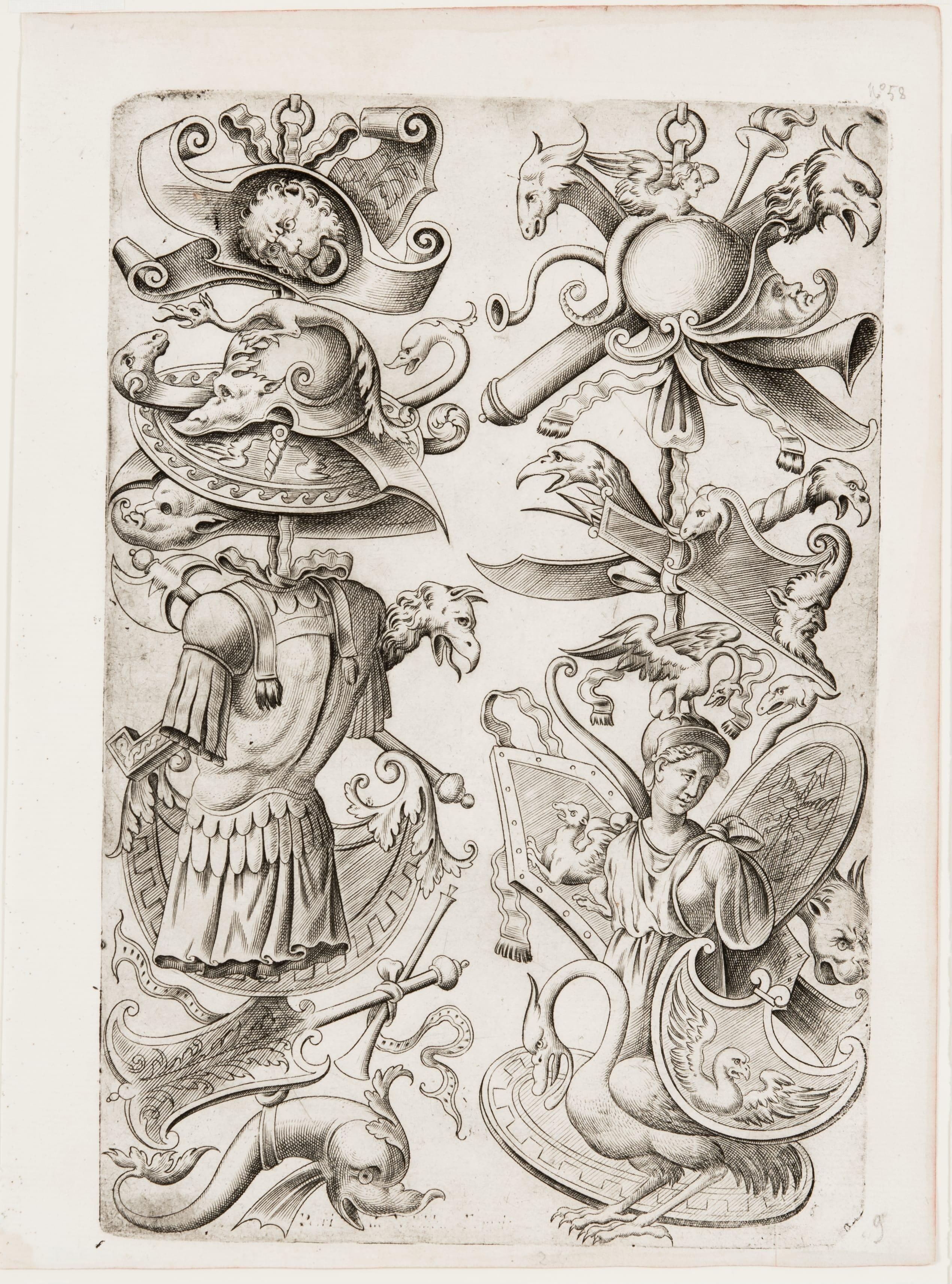 Trophies including a Helmeted Woman