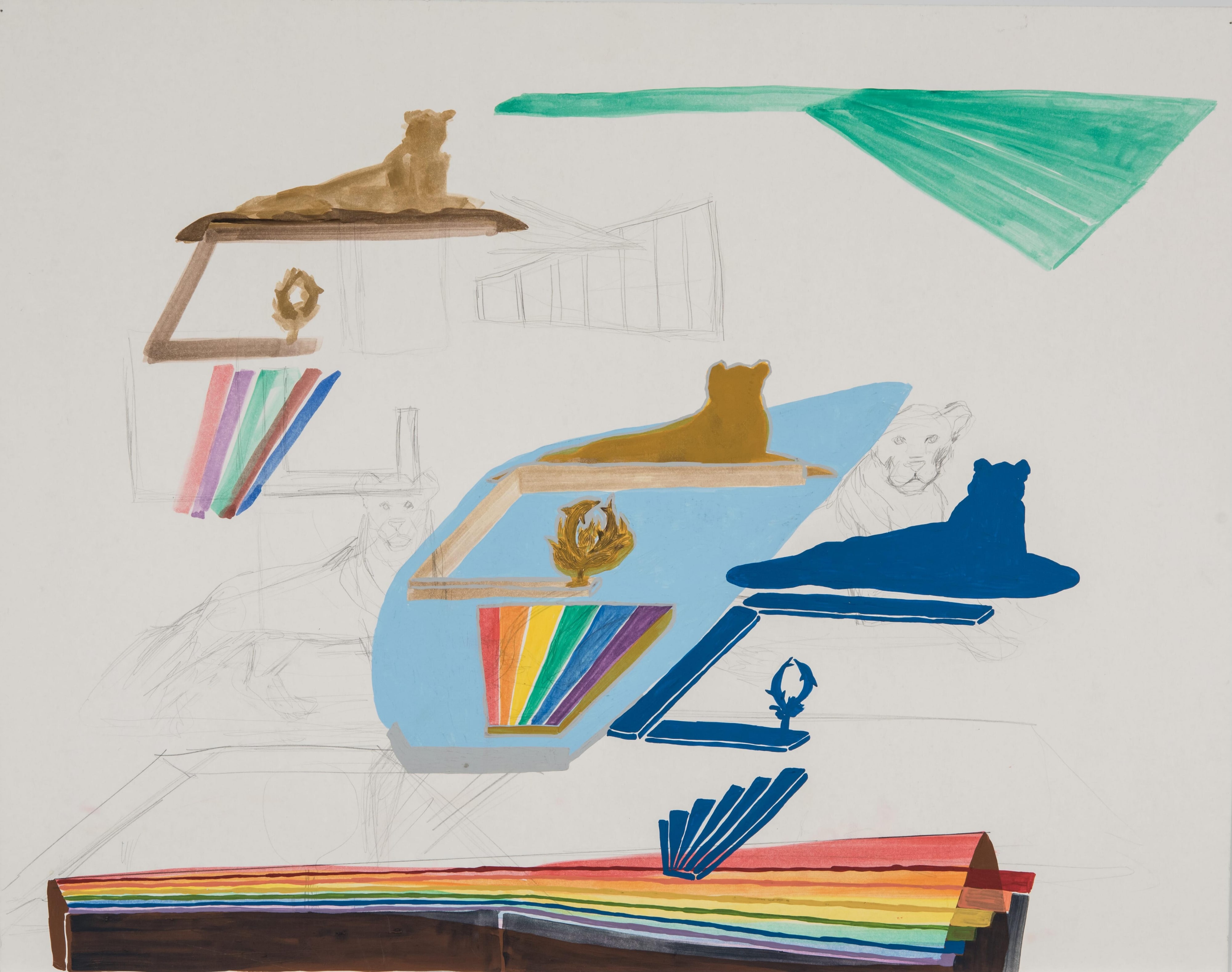 Untitled (Lioness in Silhouetter with Color Spectrum and Dolphins)
