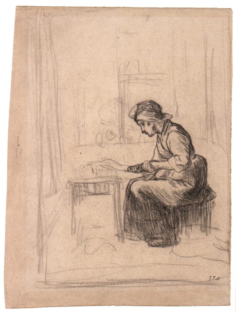 Study of a Woman Carding Flax