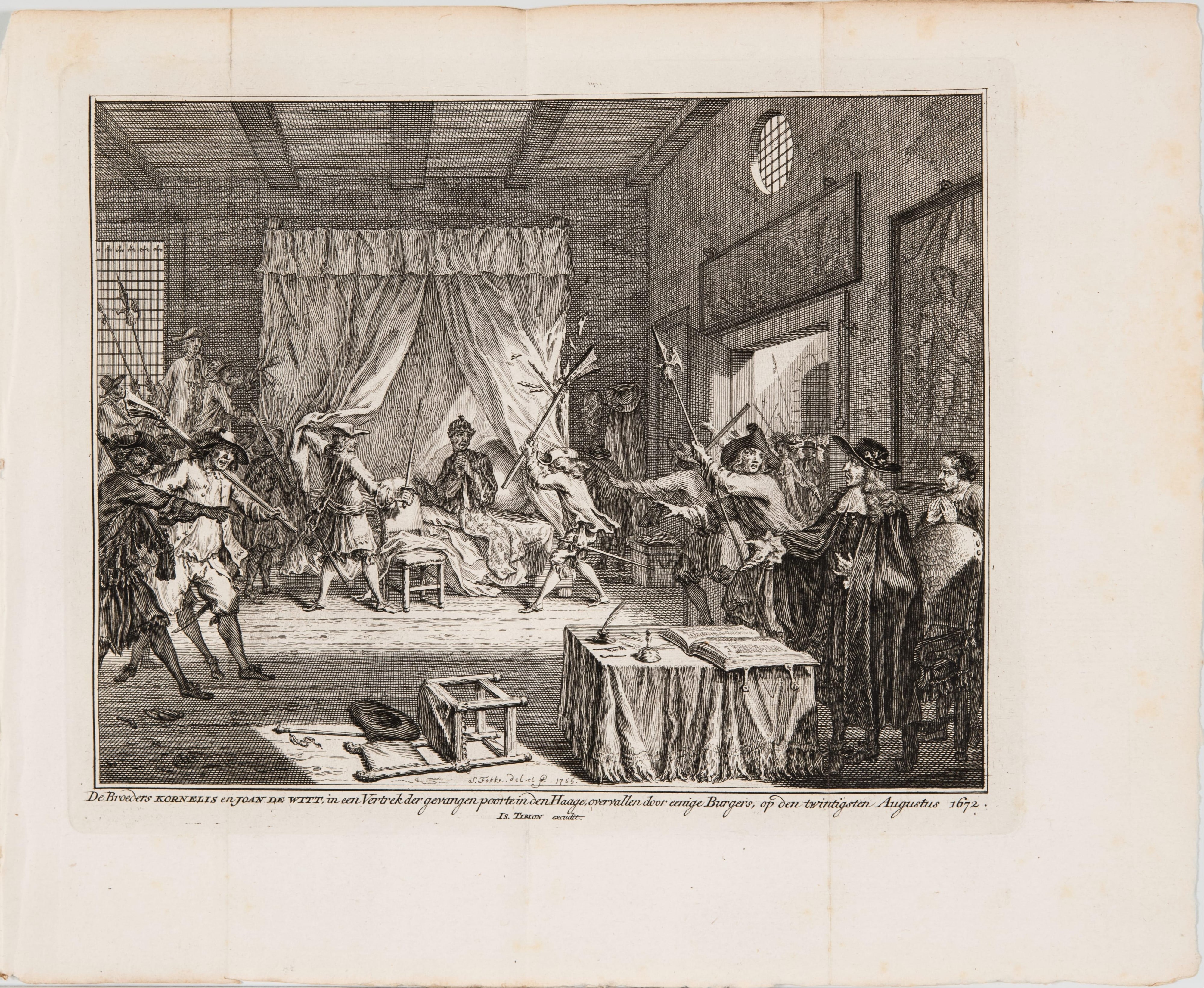 De Broeders Kornelis en Joan de Witt, in een Vertrek der gevangen poorte in den Haage, overvallen door eenige Burgers, op den Twintigsten Augustus 1672