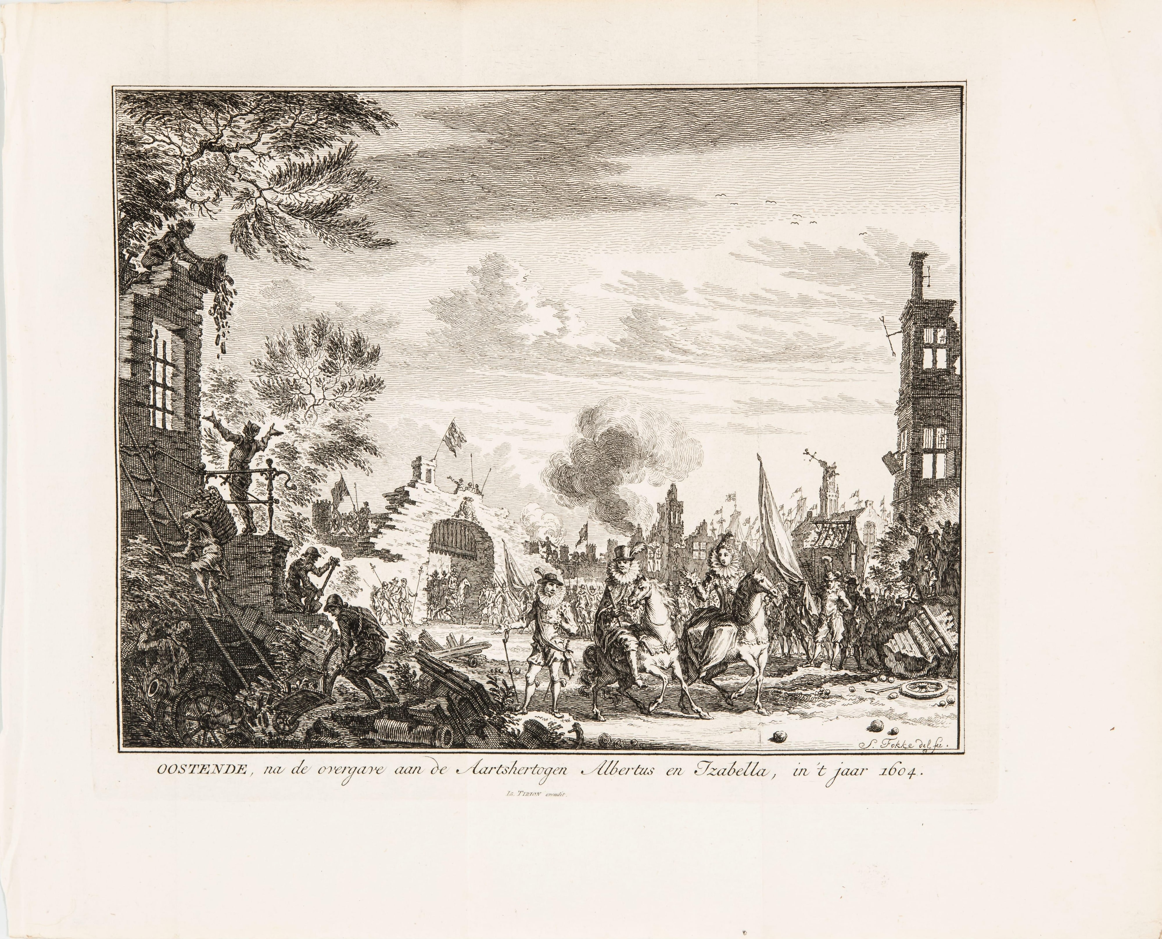 De aartshertogen bezoeken het verwoeste Oostende na de capitulatie, 1604
Oostende, na de overgave aan de Aartshertogen Albertus en Izabella, in 't jaar 1604