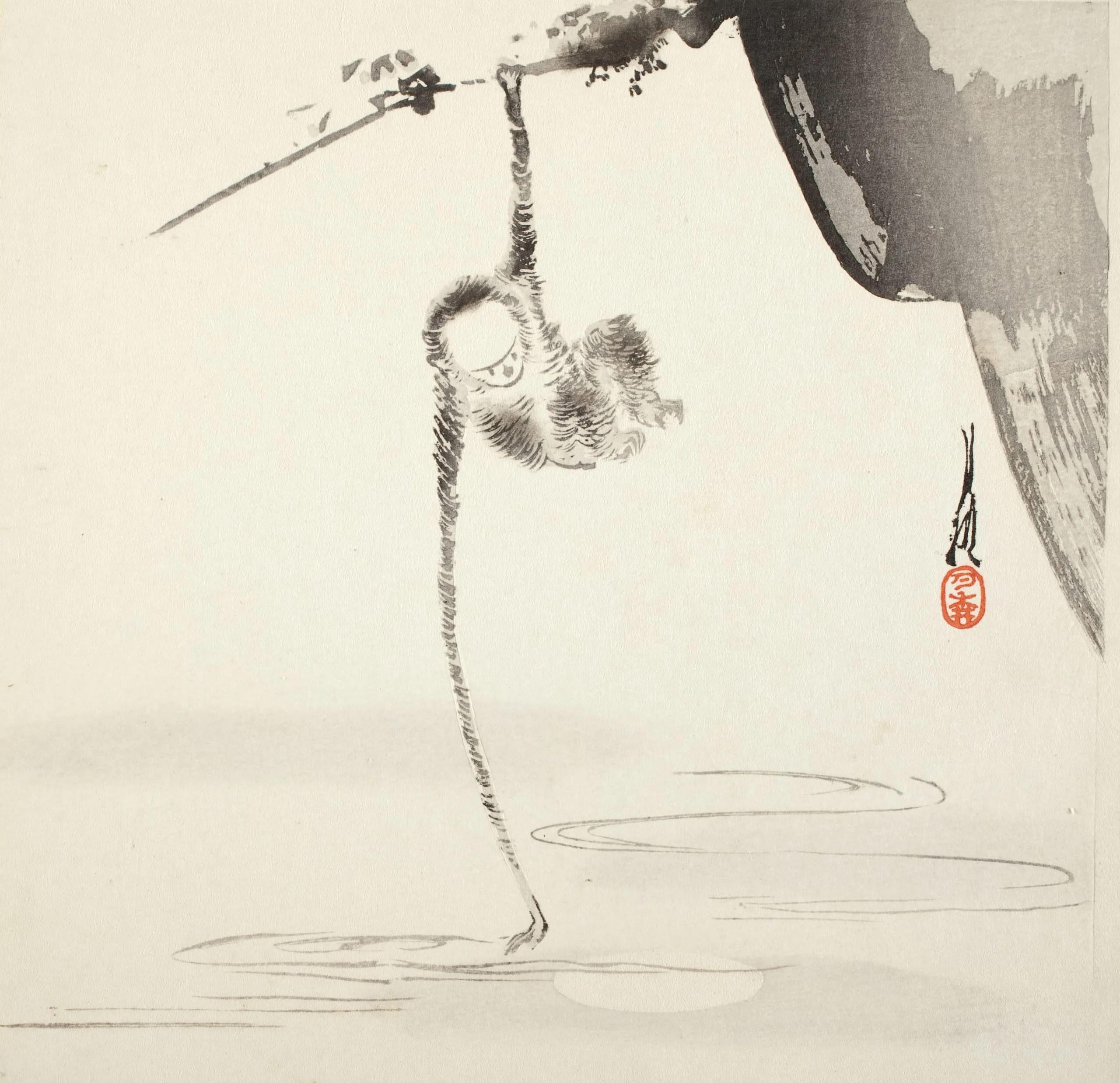 Gibbon Reaching for the Reflection of the Moon
