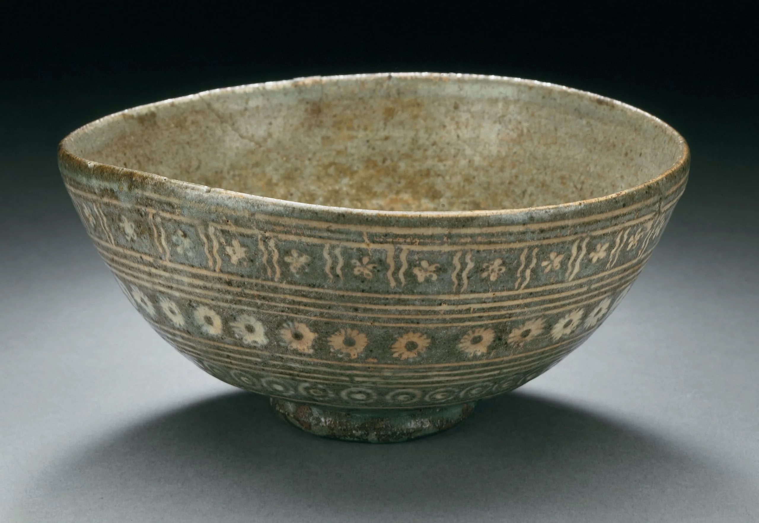 Tea Bowl with "Mishima" Style Floral Motifs