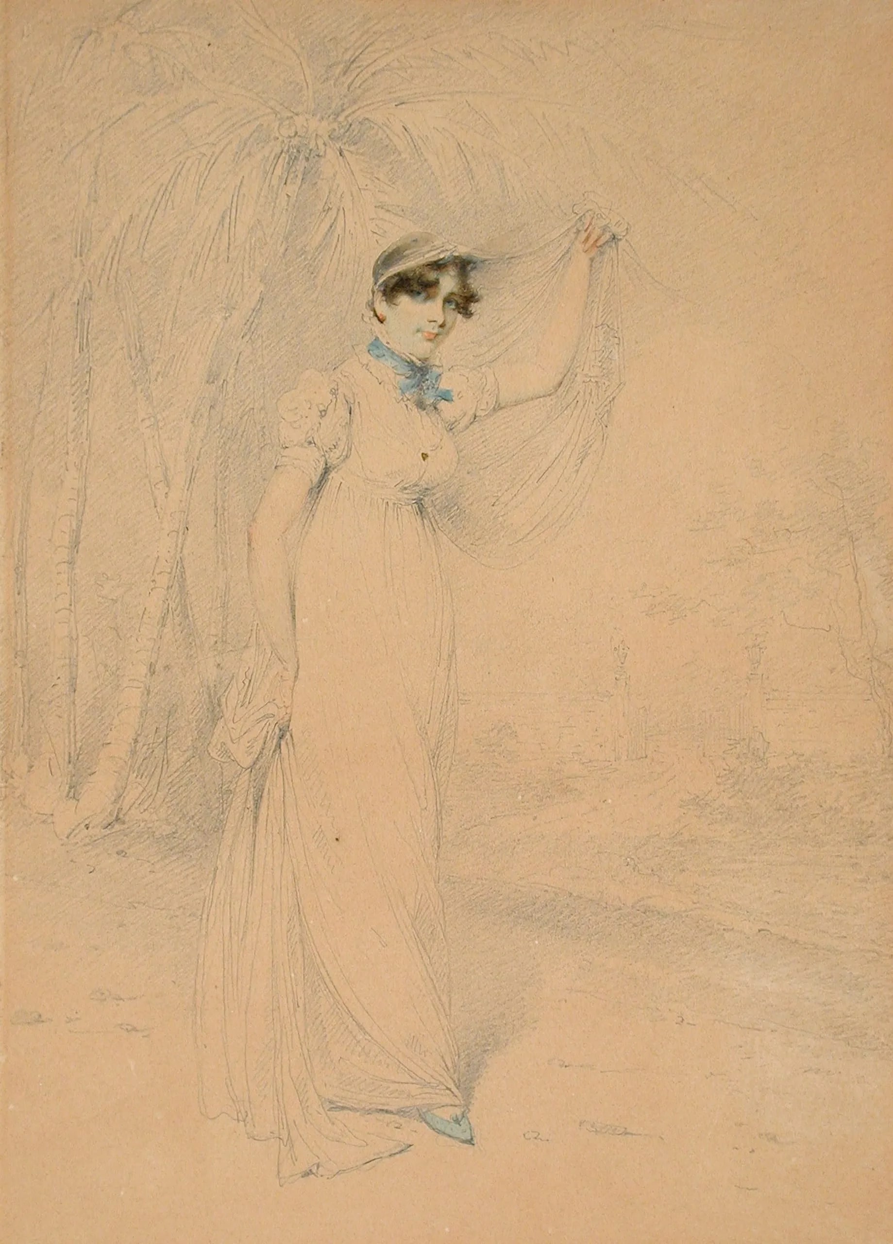 Standing Lady Lifting Her Veil