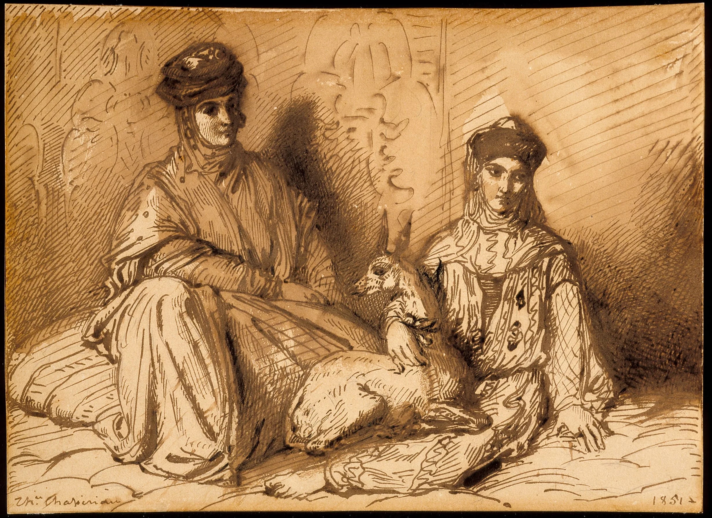 Arab Woman and Girl with a Gazelle