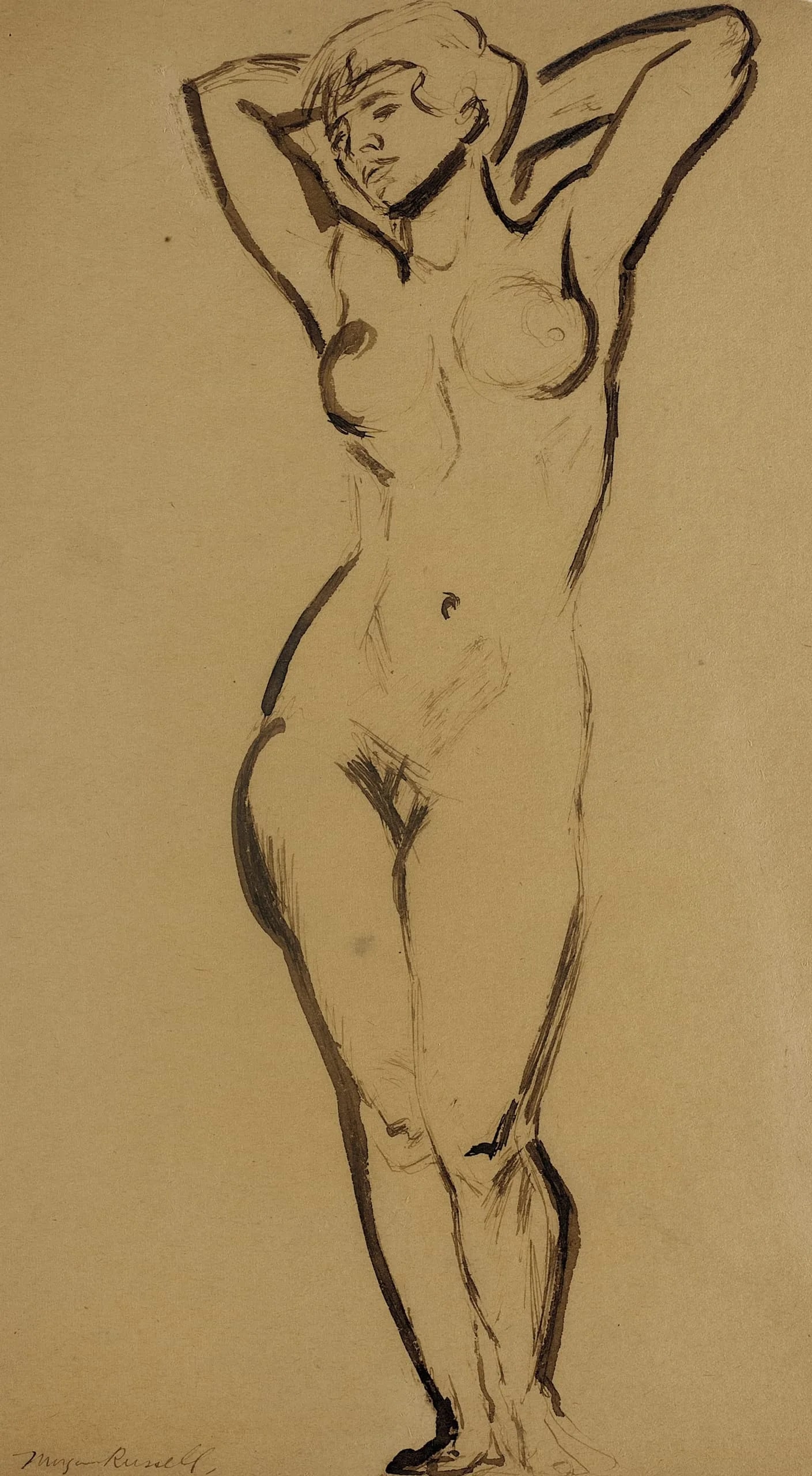 Standing Female Nude, Hands Behind Head