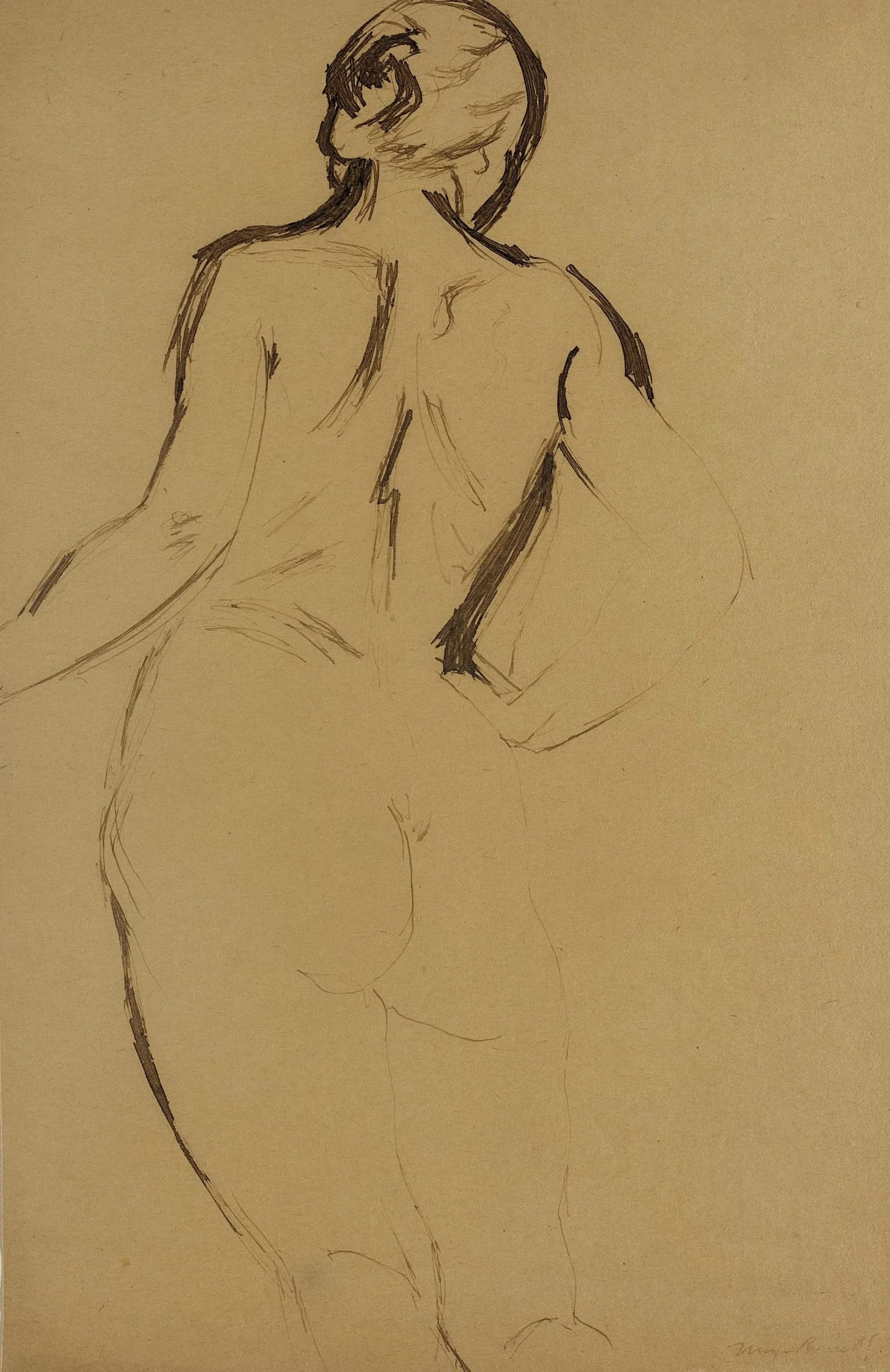 Standing Female Nude with Hand on Hip, Seen from the Back