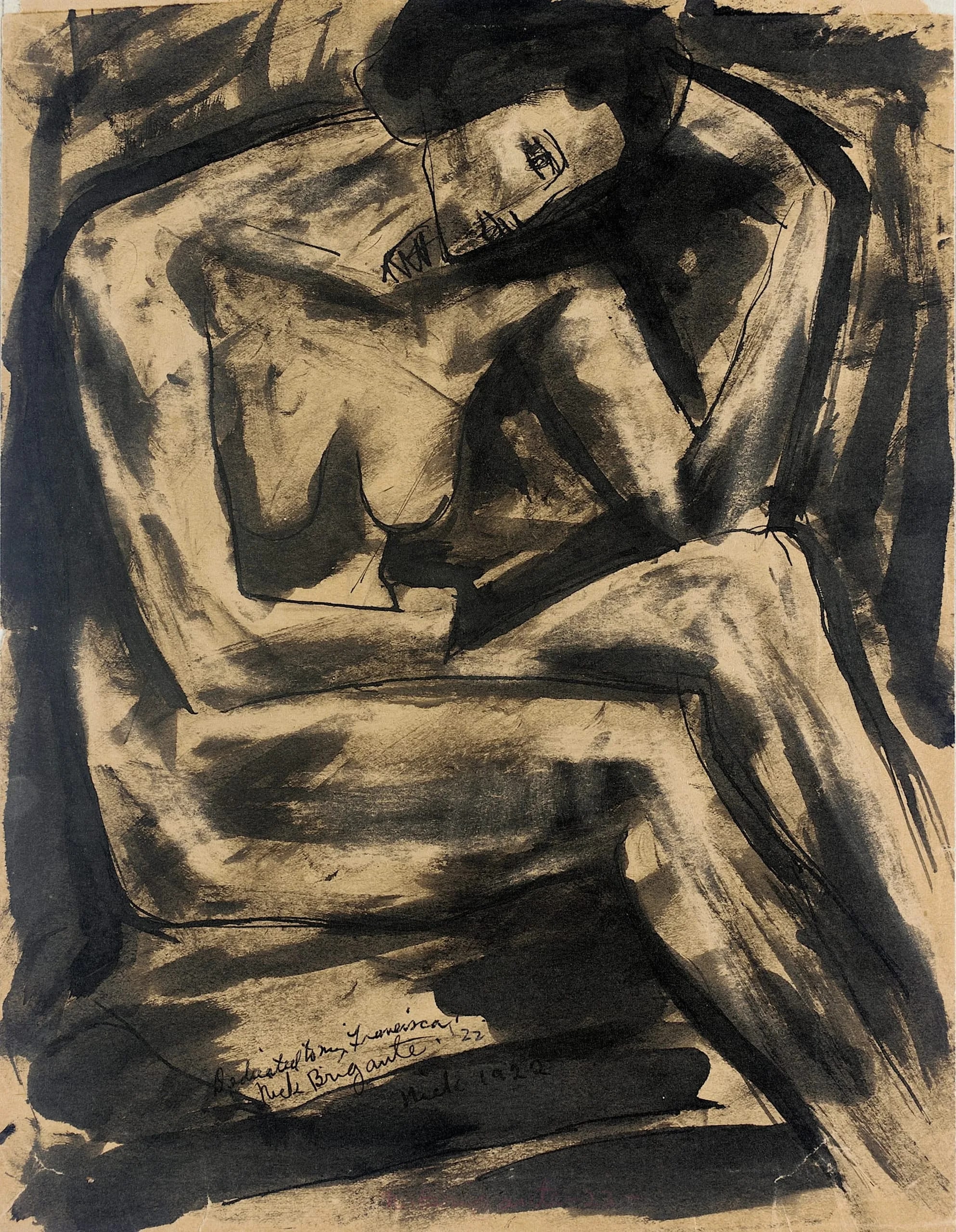 Nude Woman Seated in Profile in Abstract Setting