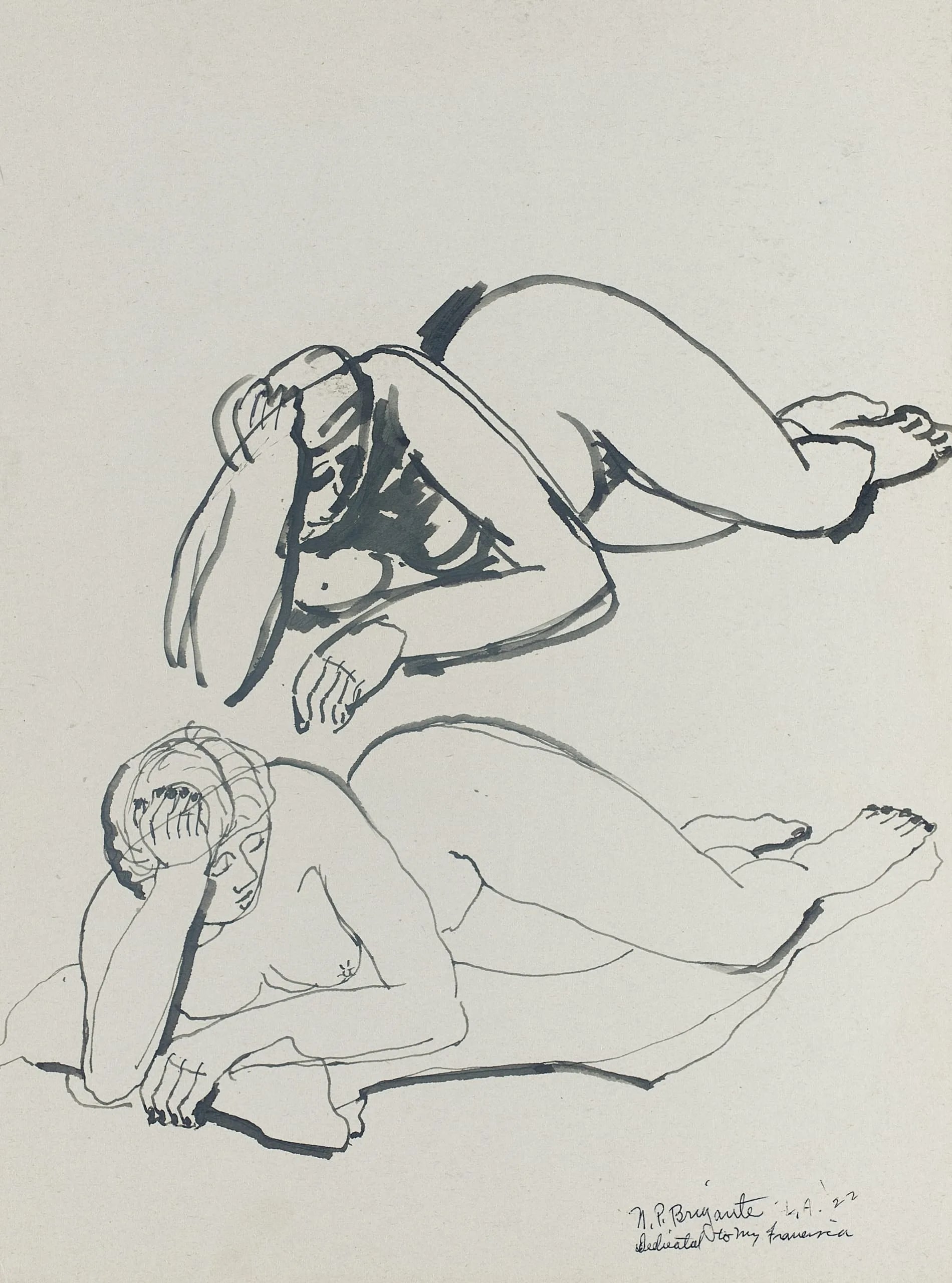 Two Reclining Female Nude Sketches
