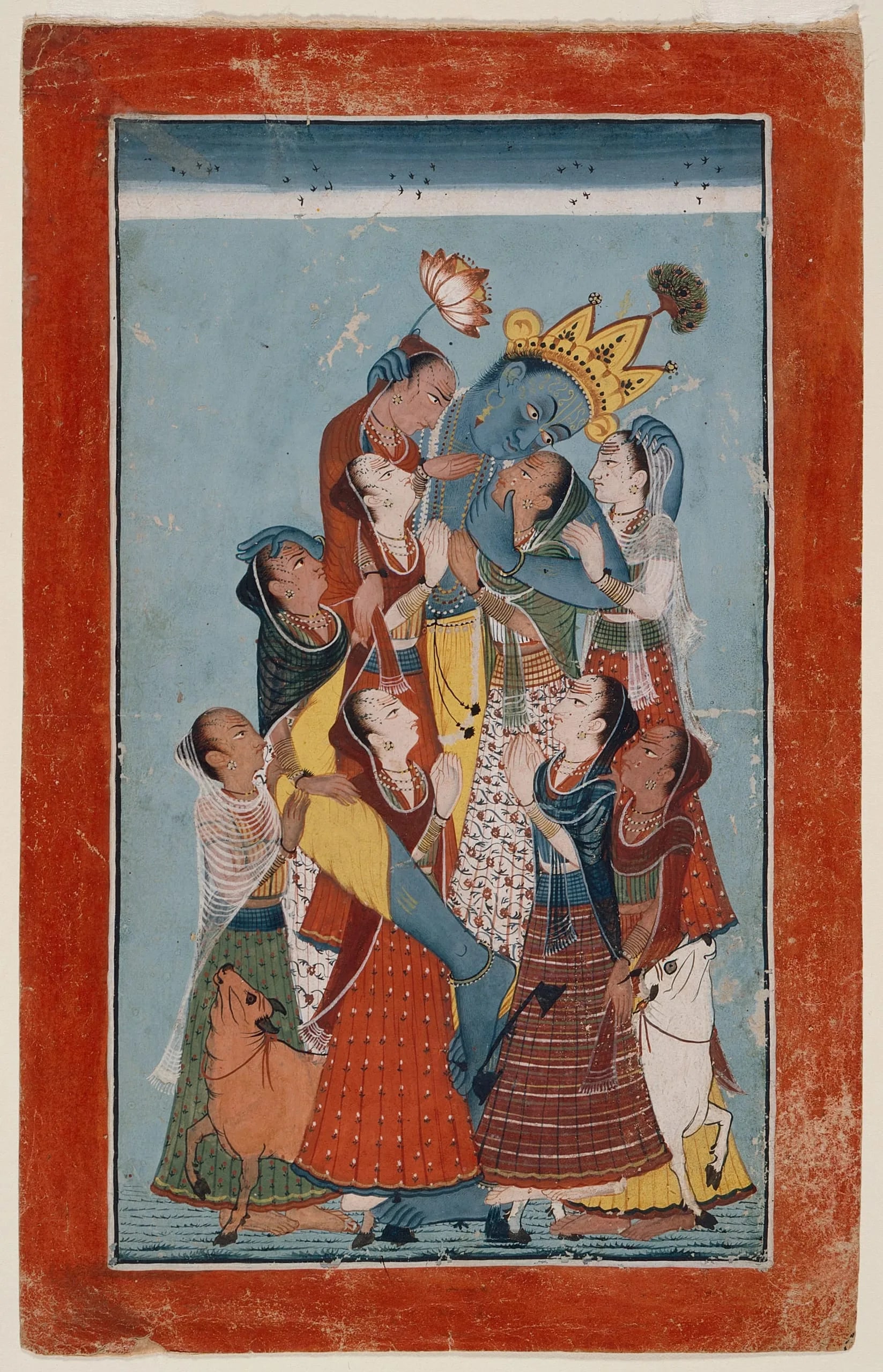 Gopis Clinging to Krishna