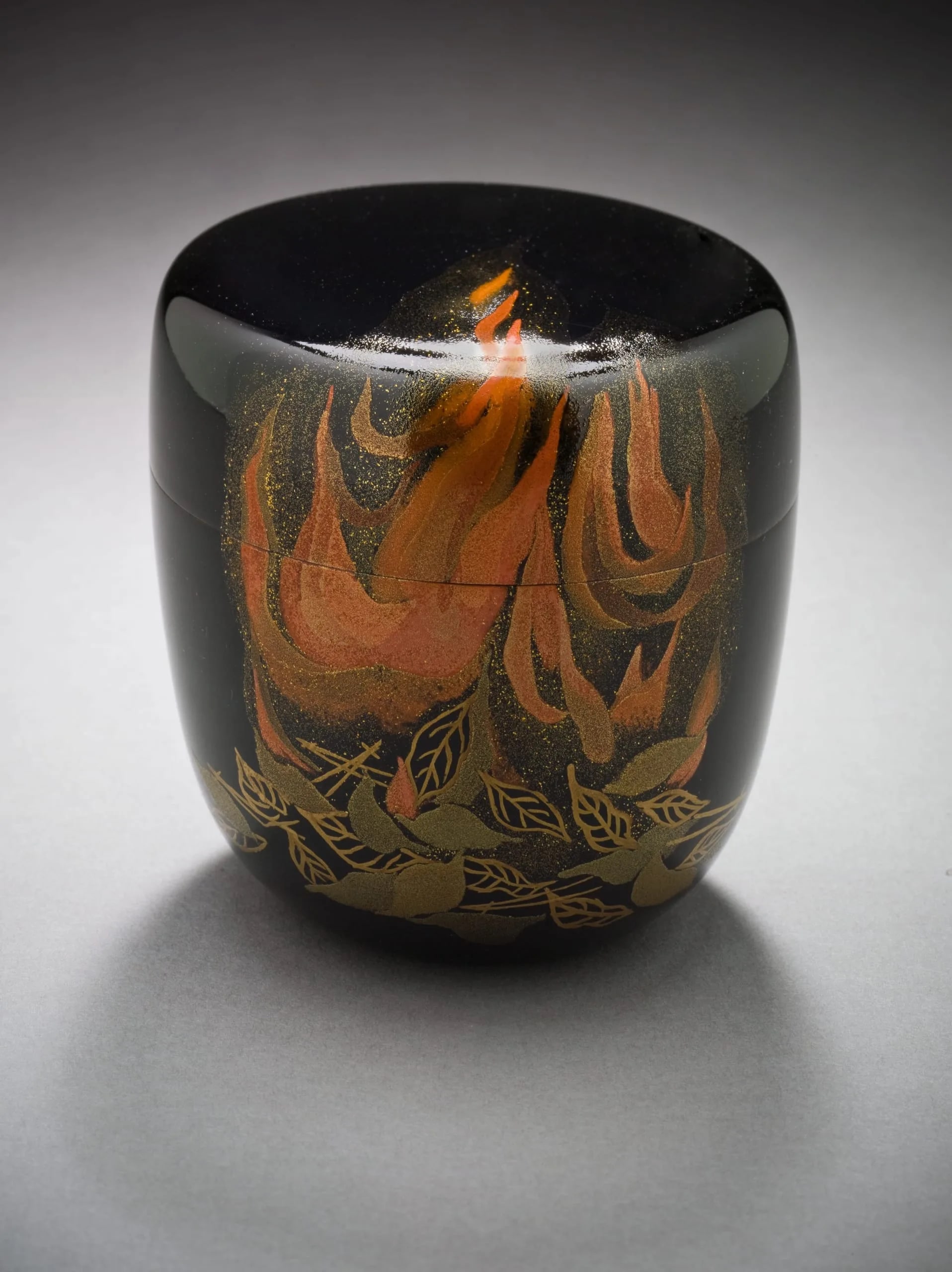 Tea Caddy with Burning Autumn Leaves Design