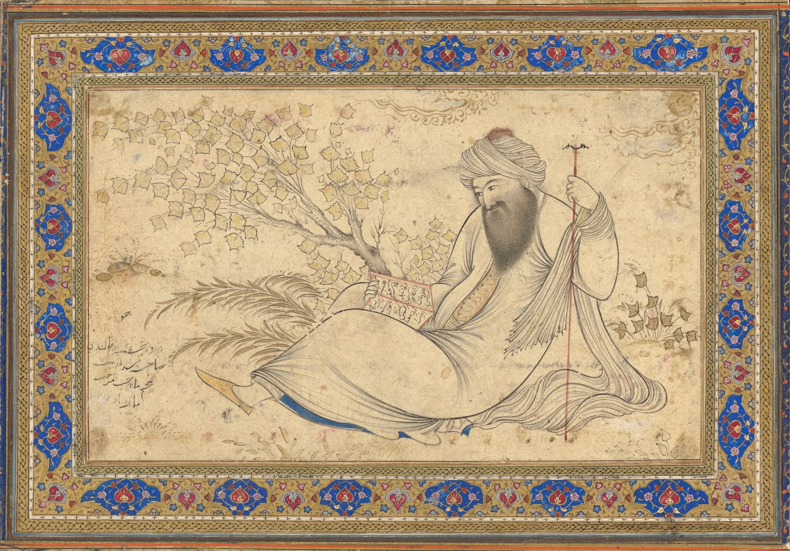 Bearded Man Reading in a Landscape, Page from an Album