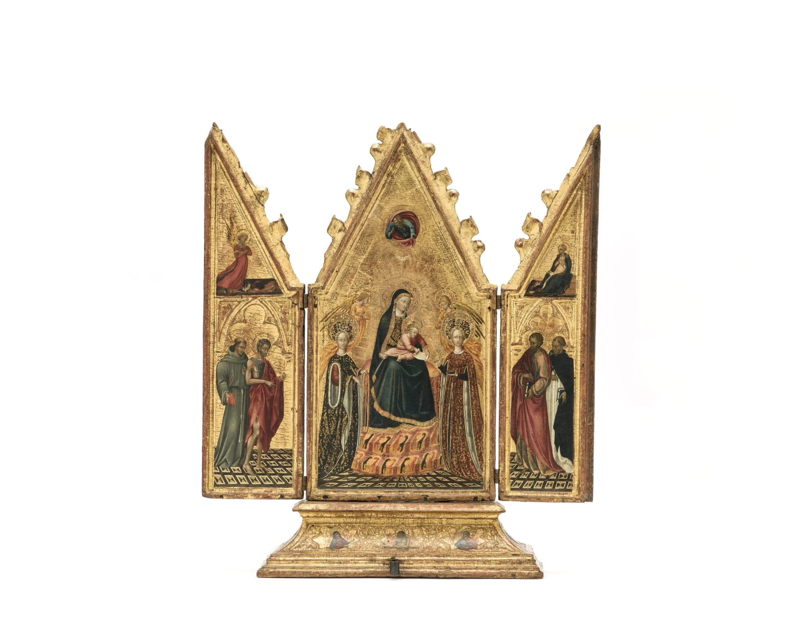 Triptych with the Enthroned Virgin between Saint Catherine of Alexandria and Saint Lucy (central panel); Saint Francis, Saint John the Baptist, and the Archangel Gabriel (left wing); Saint Bartholomew, Saint Dominic, and the Virgin Annunciate ( right wing)