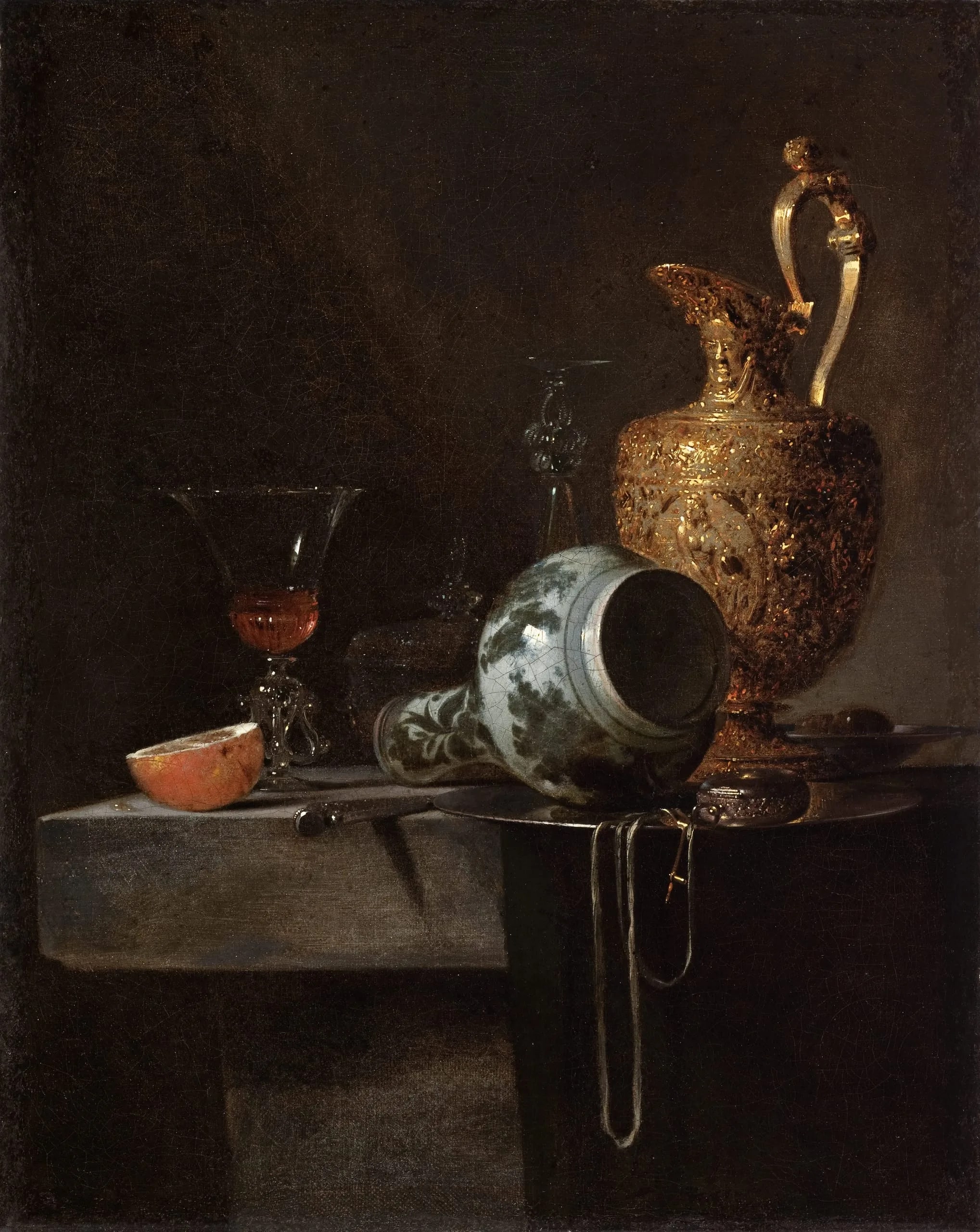 Still Life with a Porcelain Vase, Silver-gilt Ewer, and Glasses
