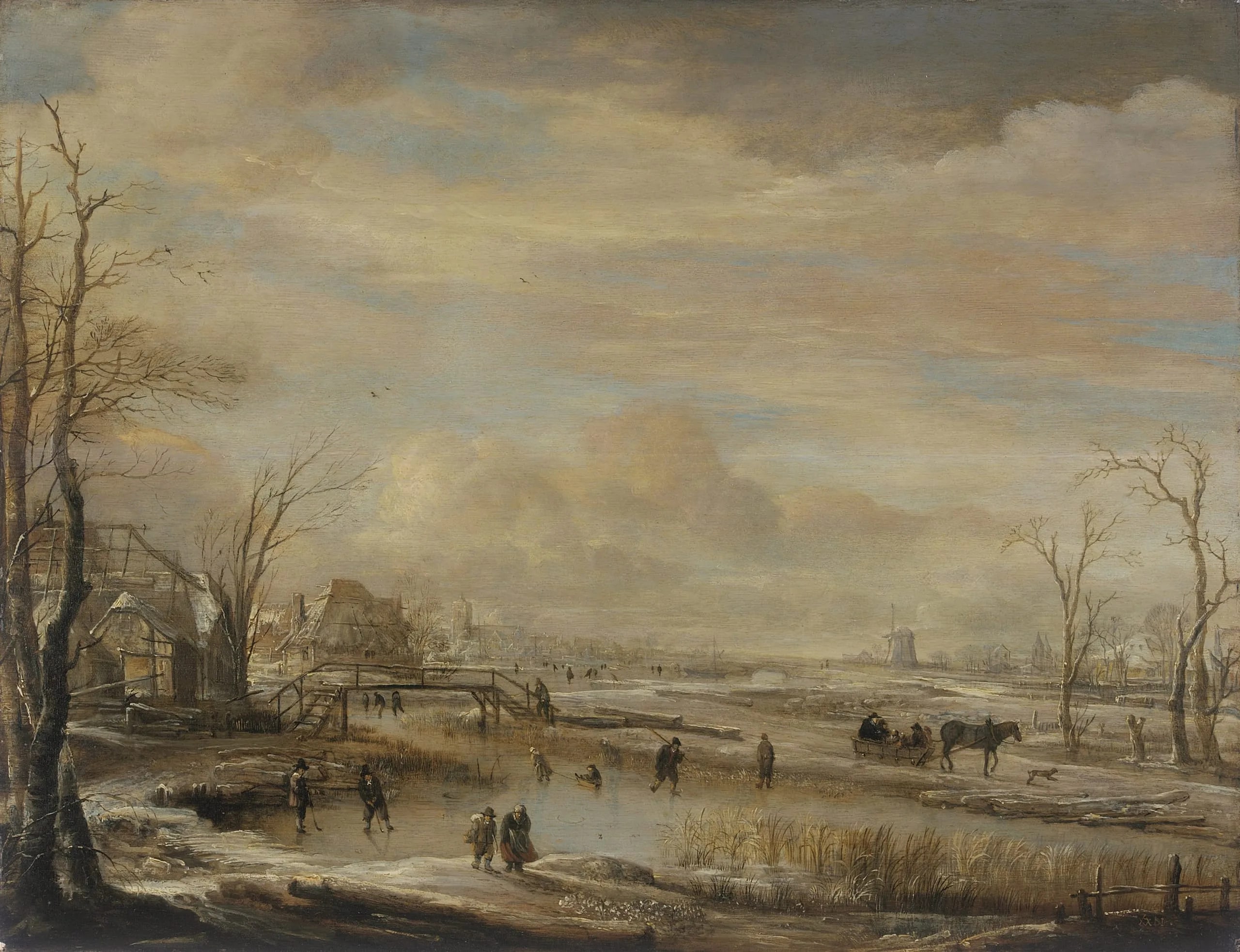 Frozen River with a Footbridge