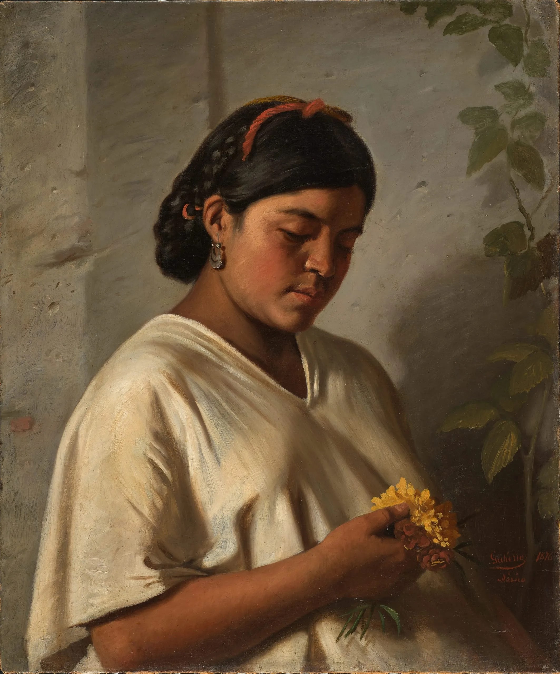 Indigenous Woman with Marigolds (Mujer indígena con cempasúchiles)