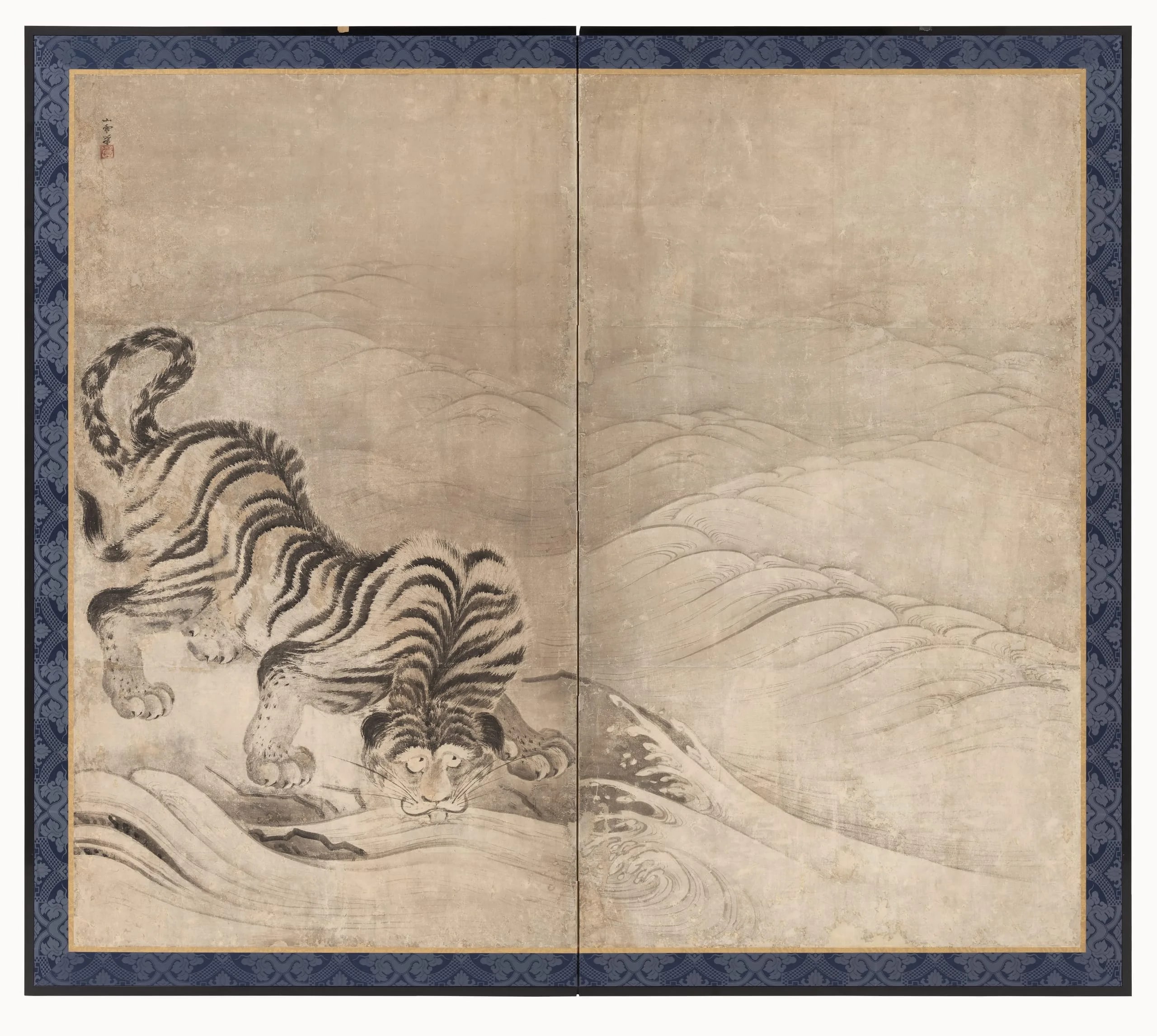 Tiger Drinking from a Raging River
