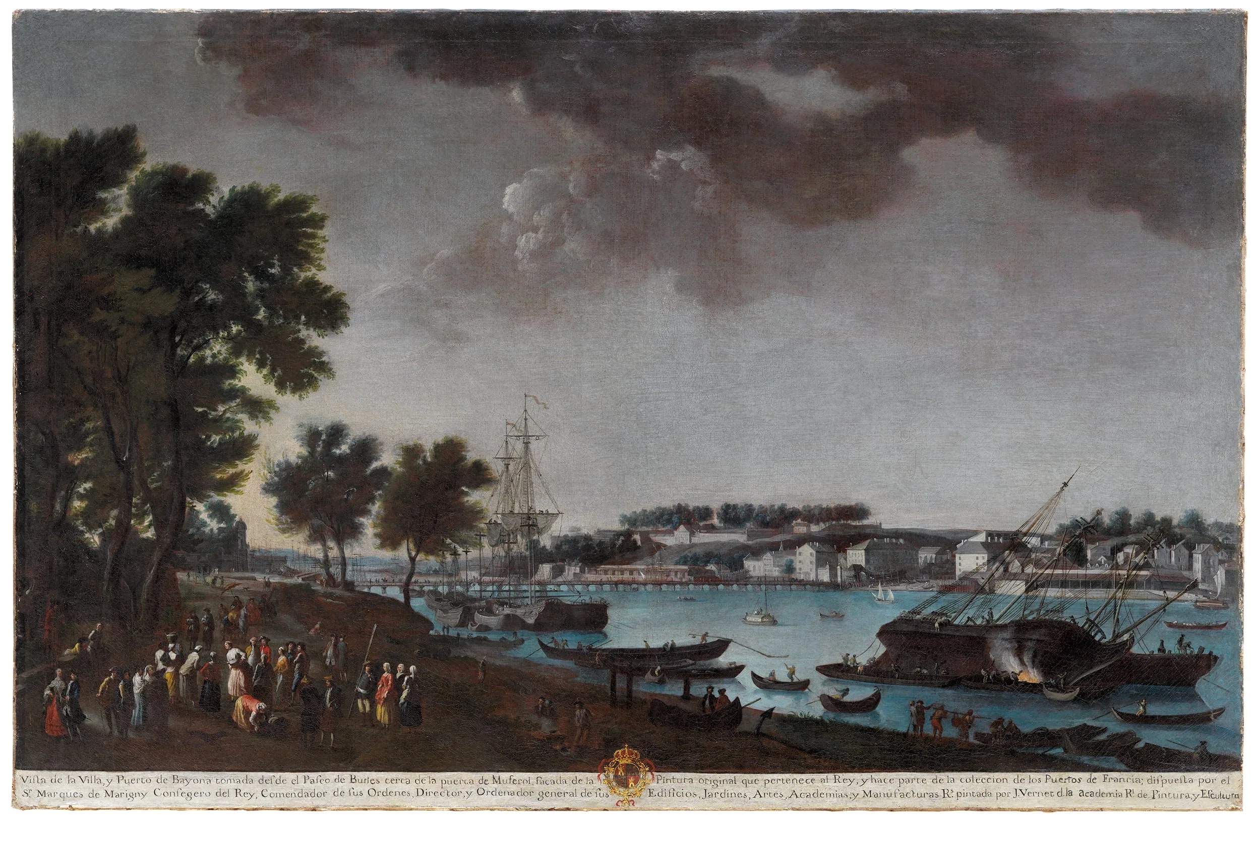 View of the Town and Port of Bayonne from the Pathways of Boufflers (From the series Ports of France) (Vista de la villa y puerto de Bayona tomada desde el paseo de Boufflers [De la serie Puertos de Francia])