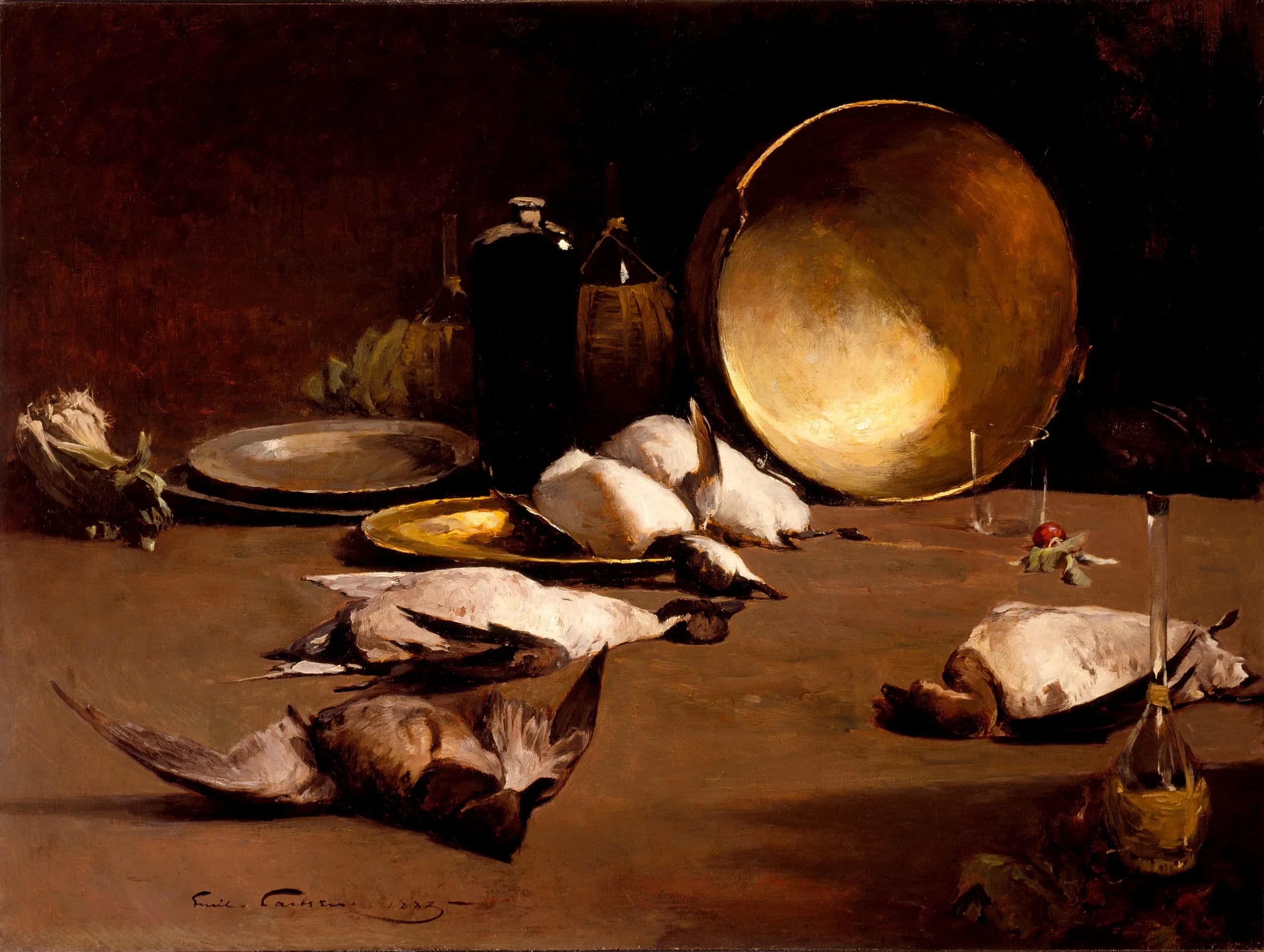 Still Life: Brass Bowl, Ducks, Bottles