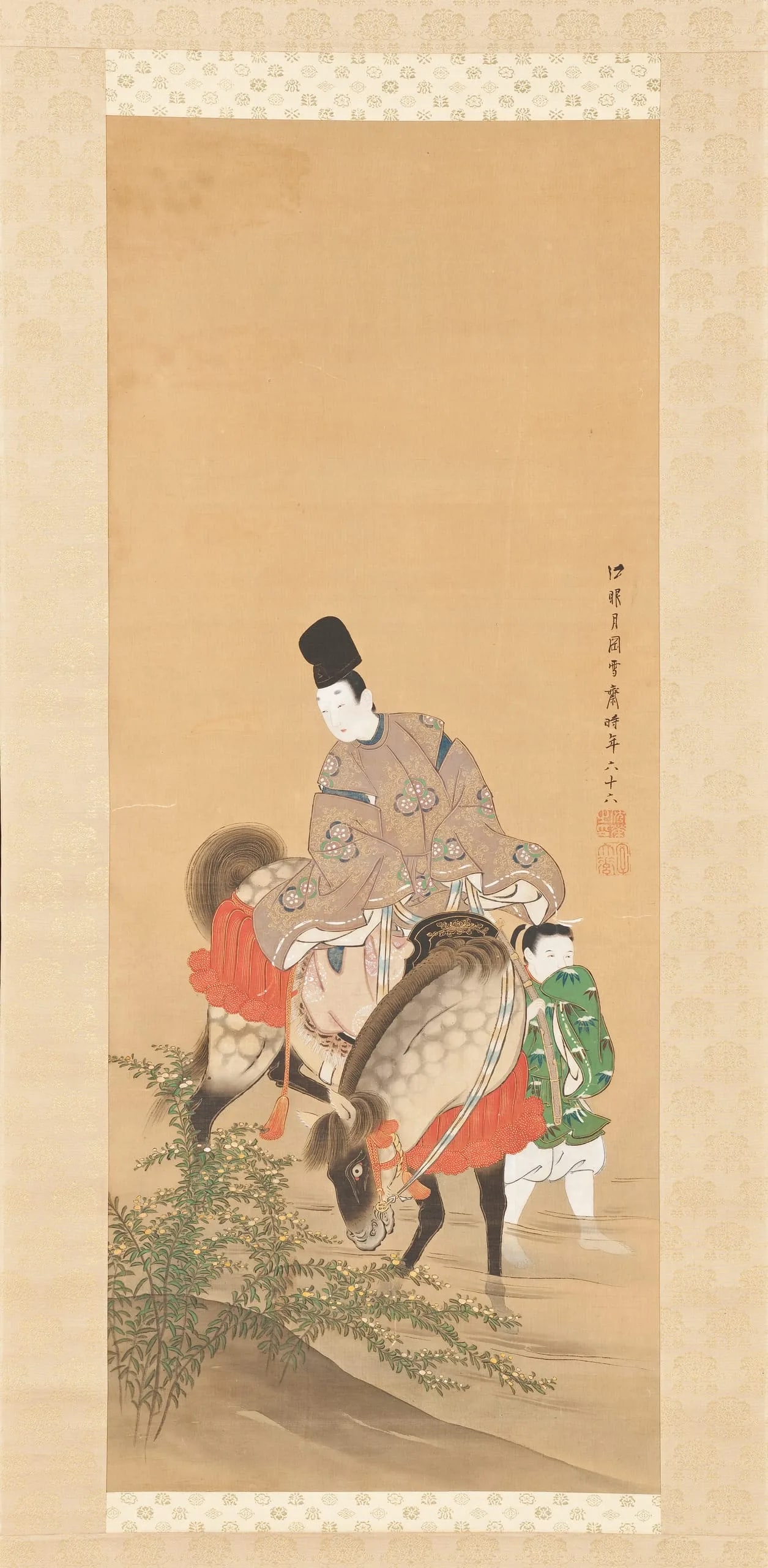 Mounted Courtier Crossing the River Tamagawa at Ide