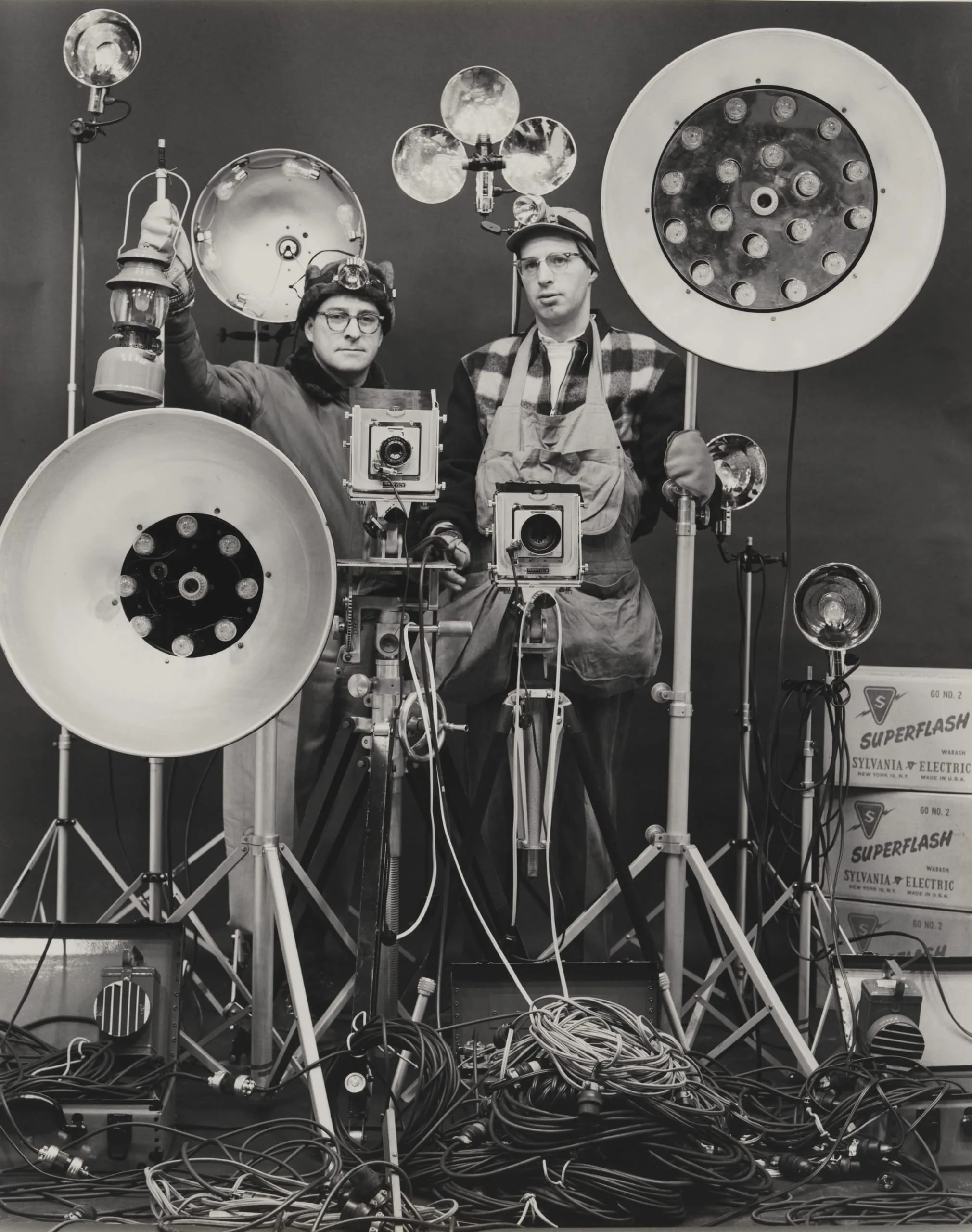 Link and Thom with Night Flash Equipment, March 16, 1956