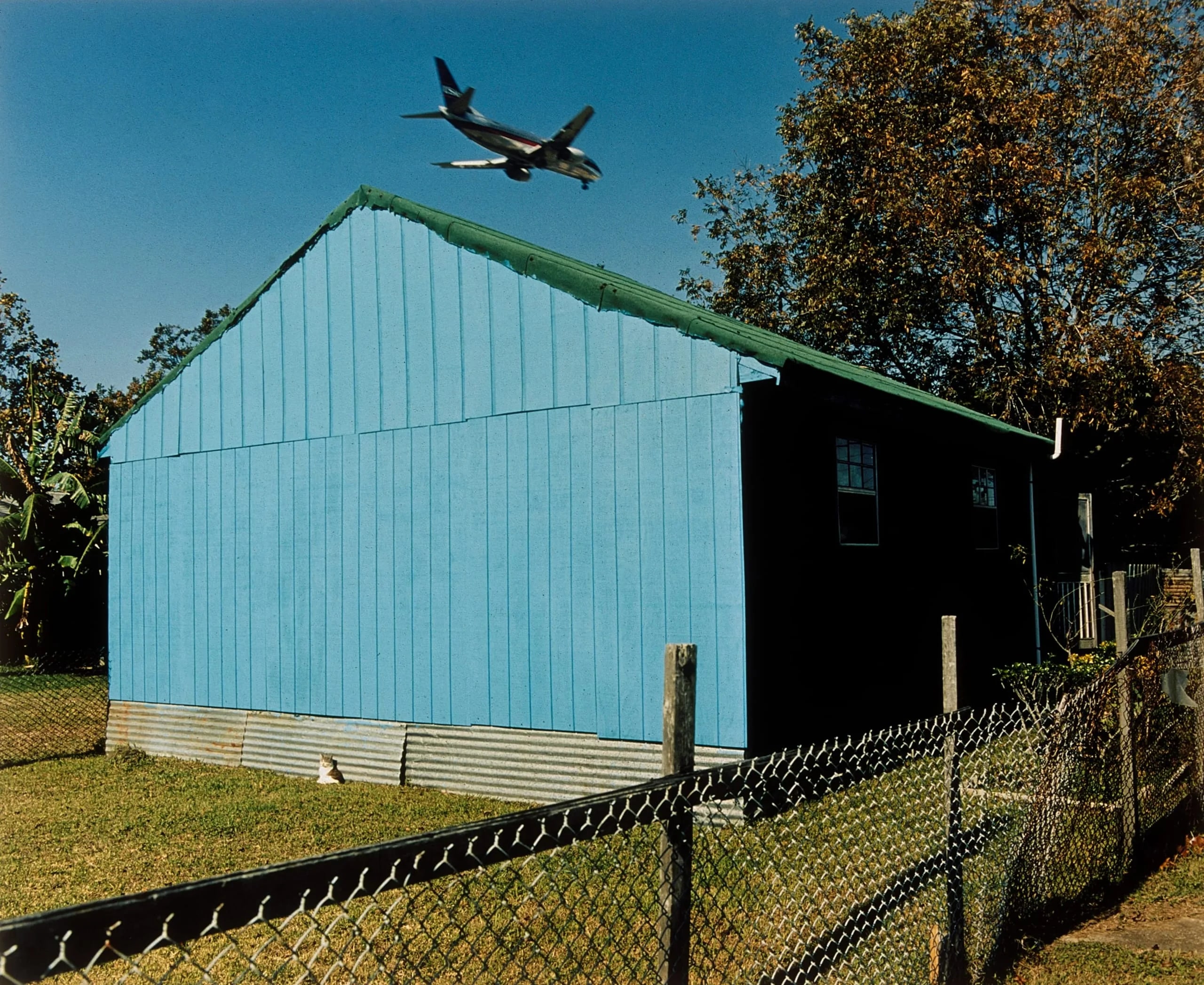 Jet Over Blue and Black House