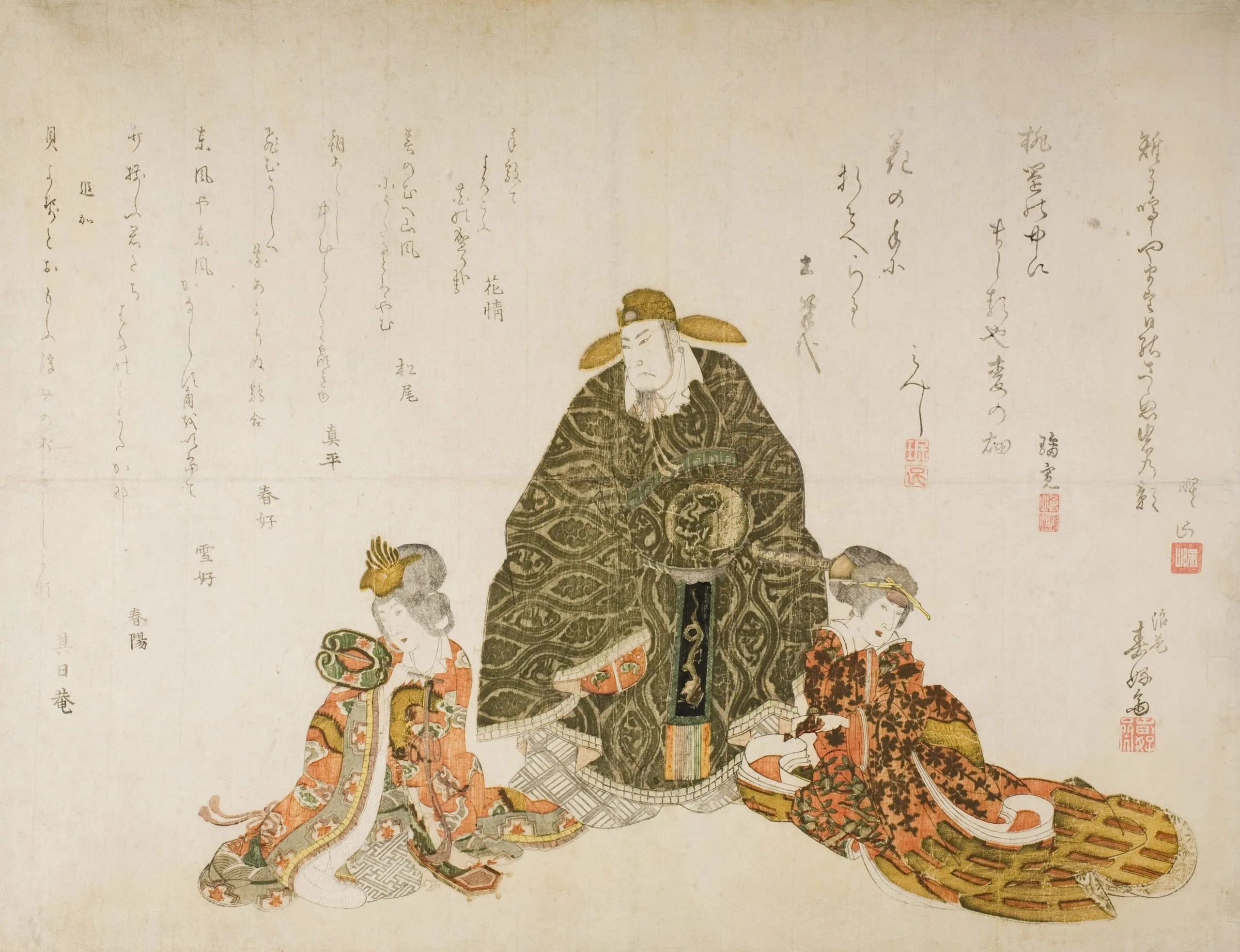 The Actors Arashi Kichisaburō, Kano Minshi, and Shōzan