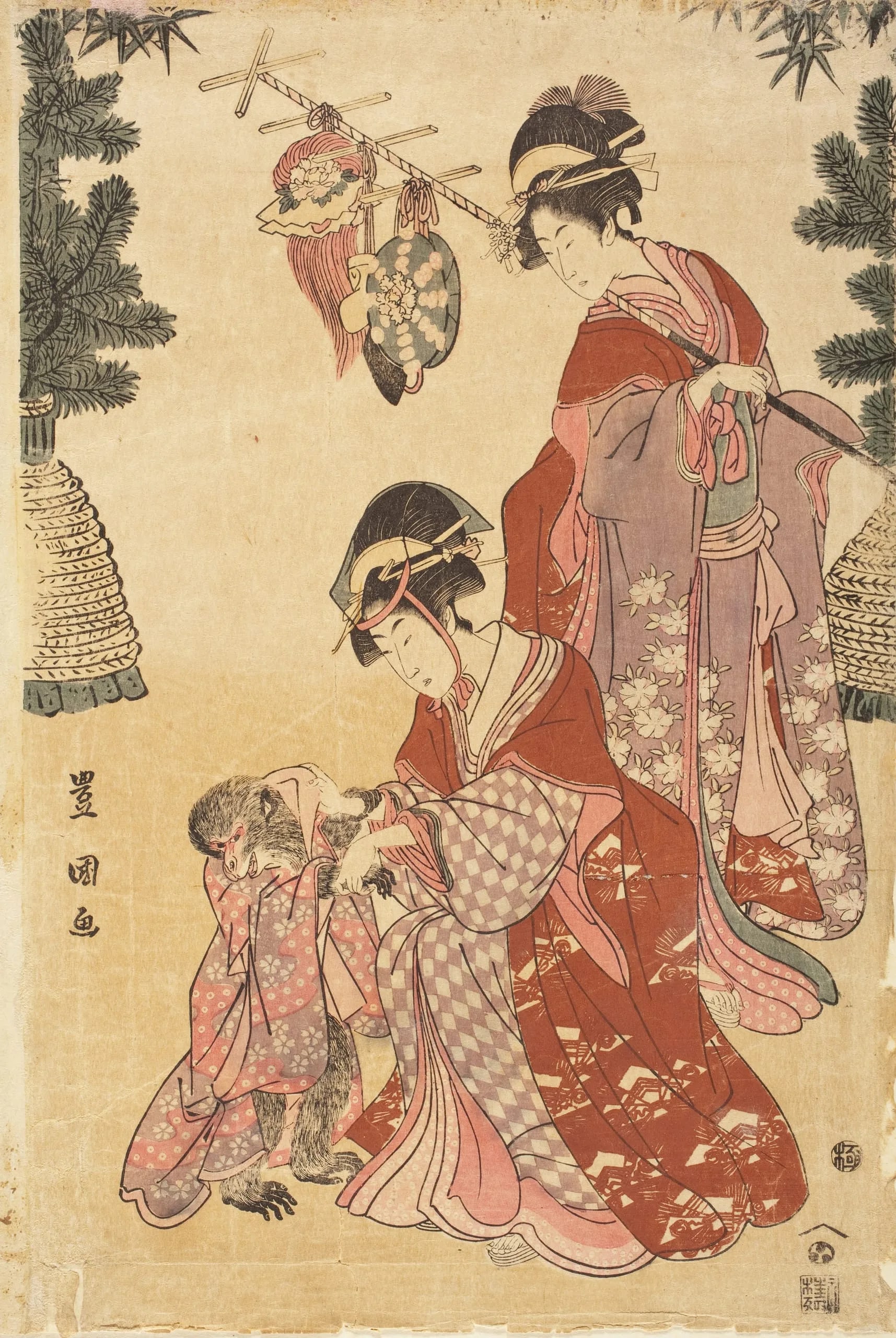 Women Dancing at New Years as Monkey Trainers